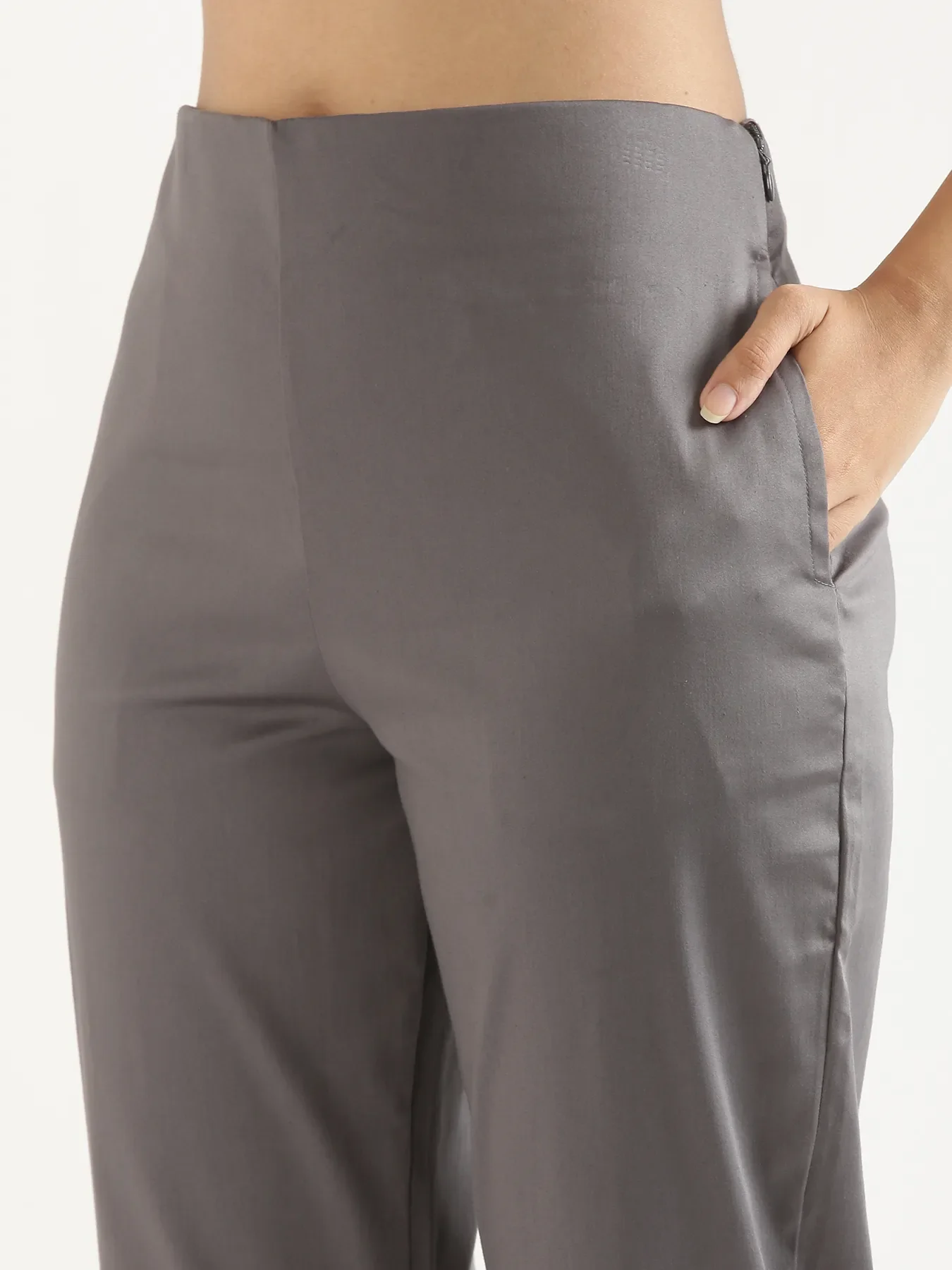 Women German Grey Straight Fit Formal Pants - Image 9