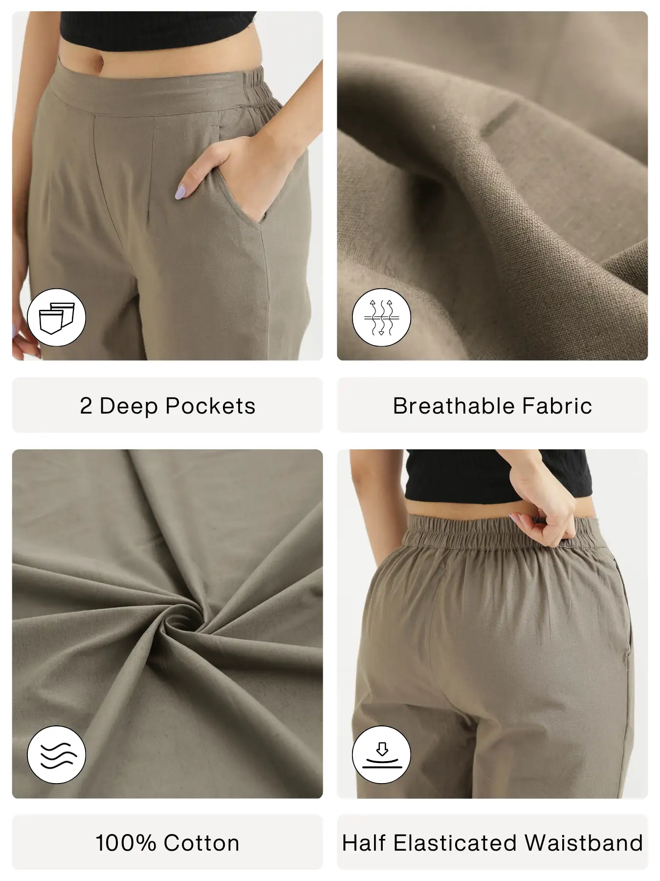 Women Grey Cotton Pant - Image 2