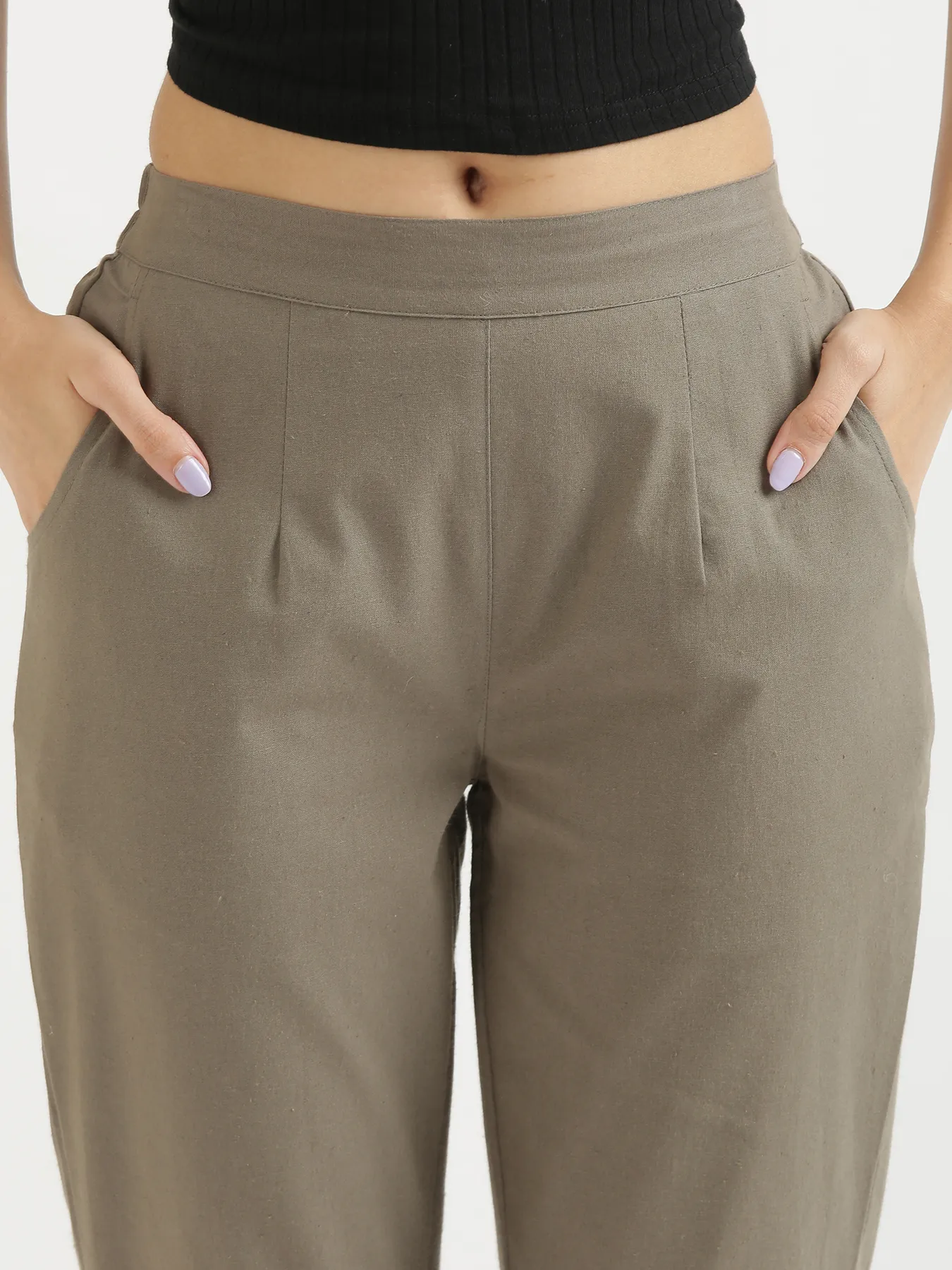 Women Grey Cotton Pant - Image 5