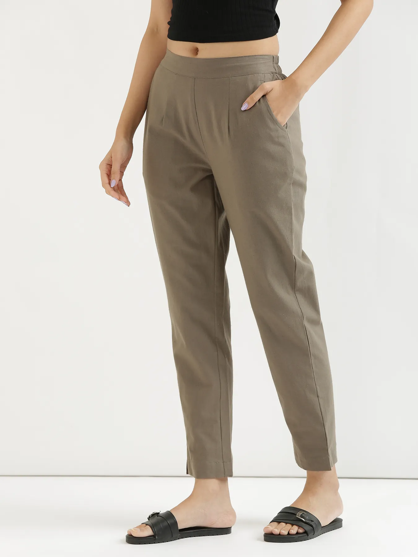 Women Grey Cotton Pant - Image 8