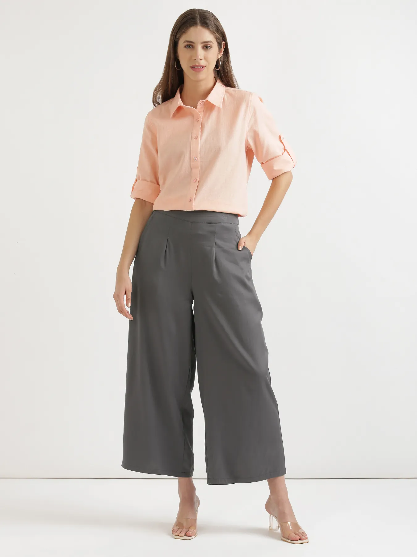 Women Grey Viscose Palazzo Pant - Image 3