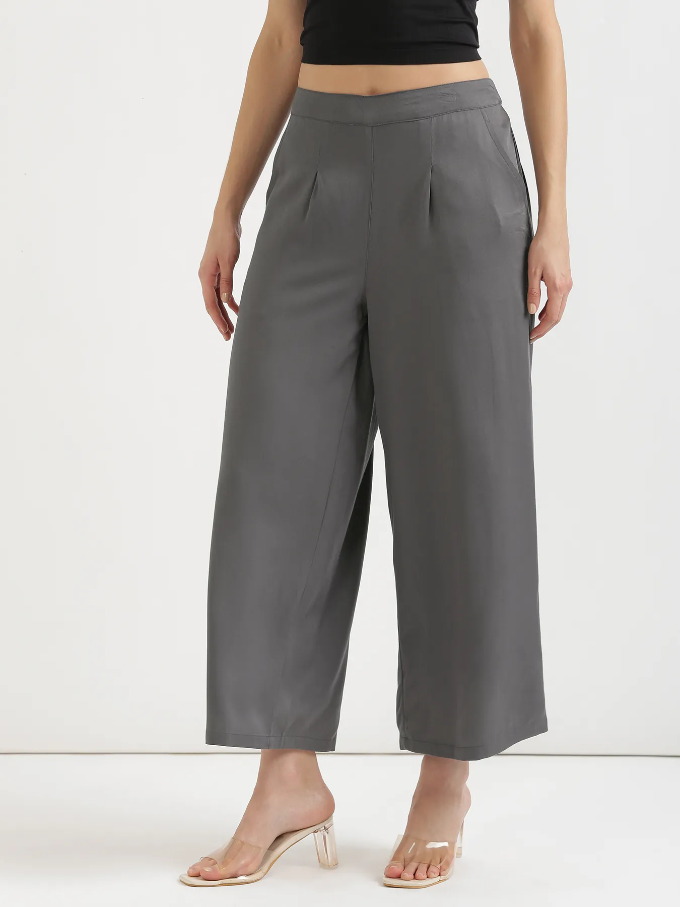 Women Grey Viscose Palazzo Pant - Image 4