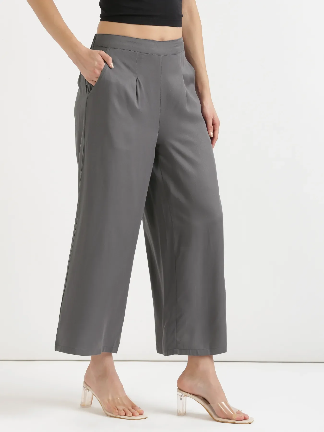 Women Grey Viscose Palazzo Pant - Image 8