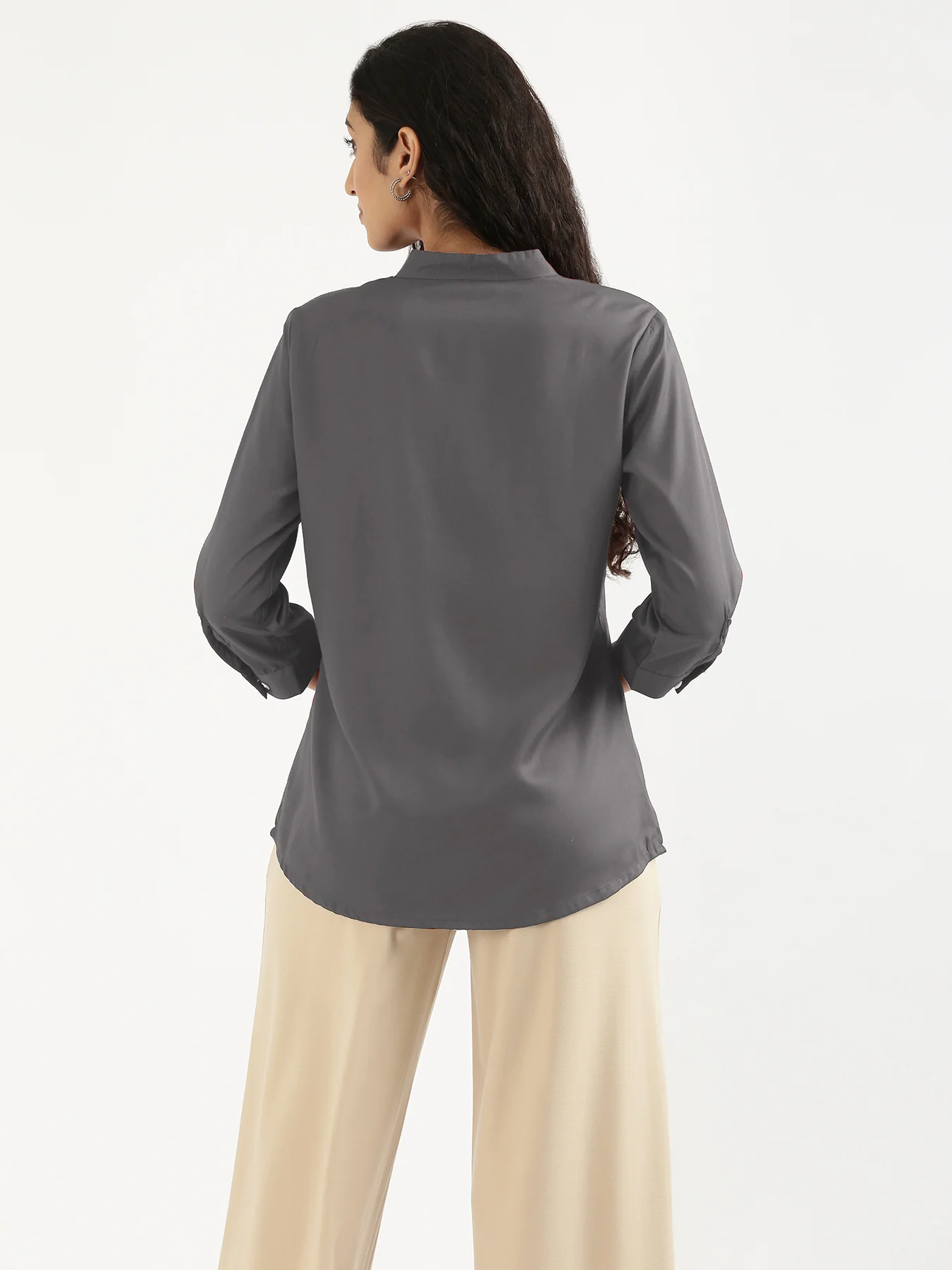 Women Grey Viscose Pleated Top - Image 3
