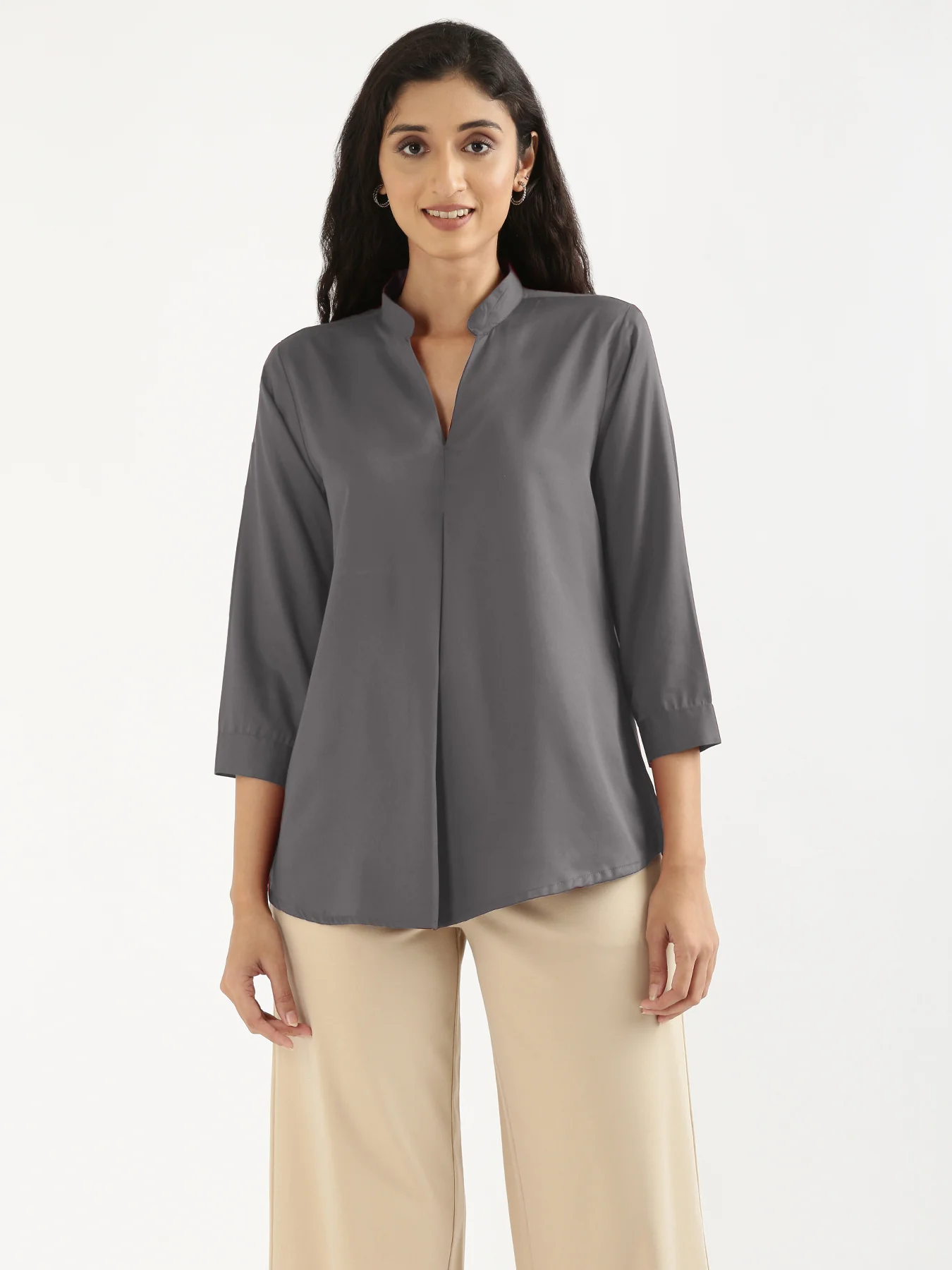Women Grey Viscose Pleated Top - Image 5