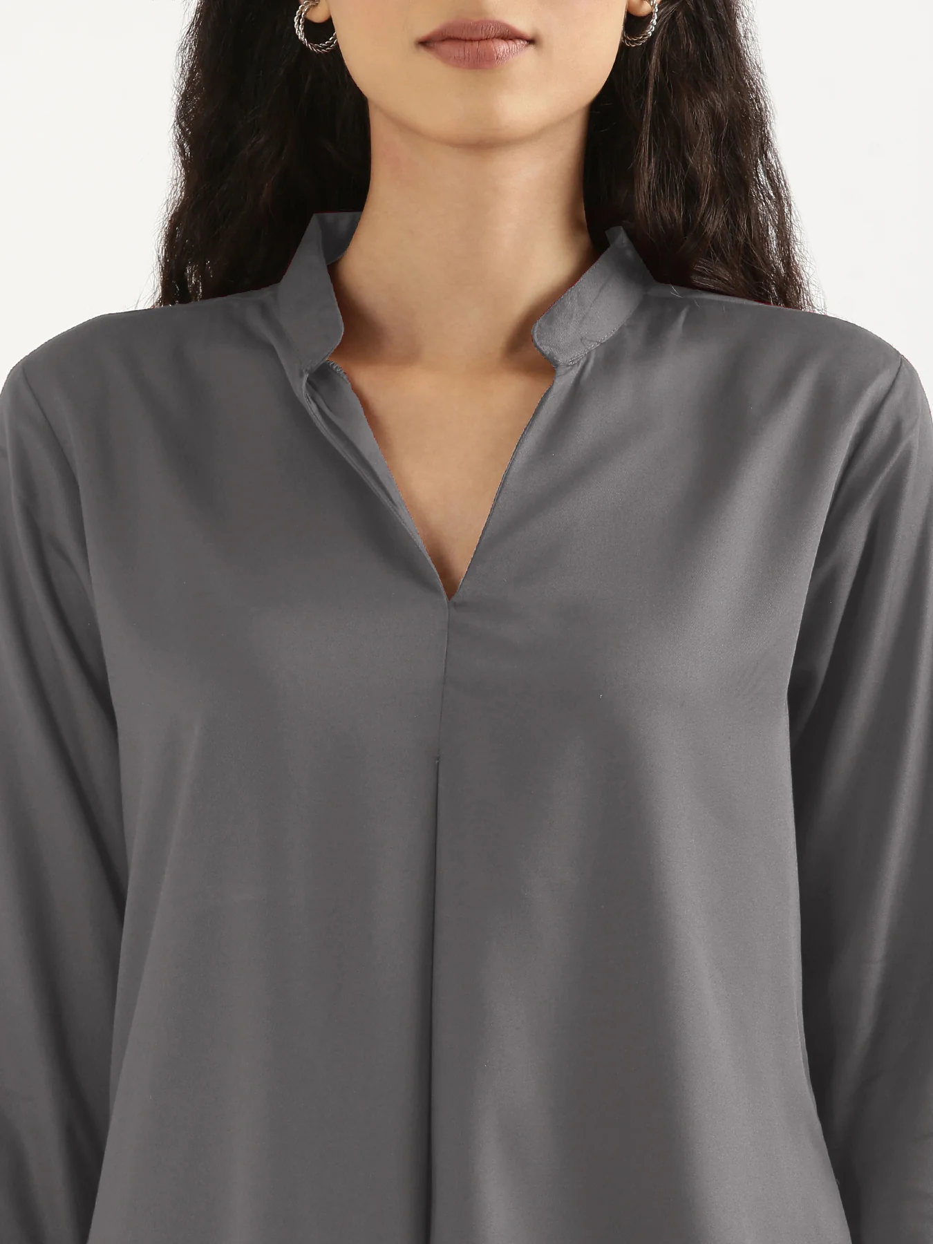 Women Grey Viscose Pleated Top - Image 7
