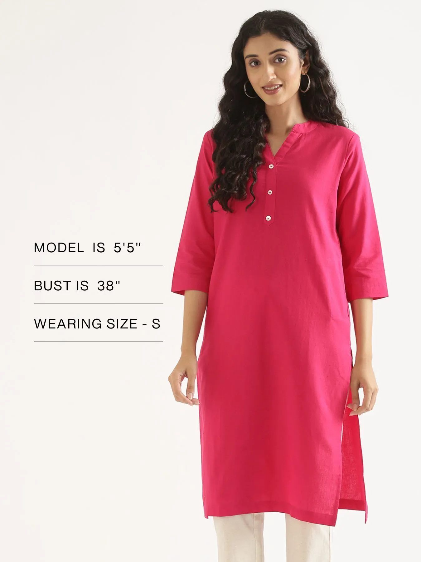 Women Hot Pink Airy Linen Long Kurta - Image 16