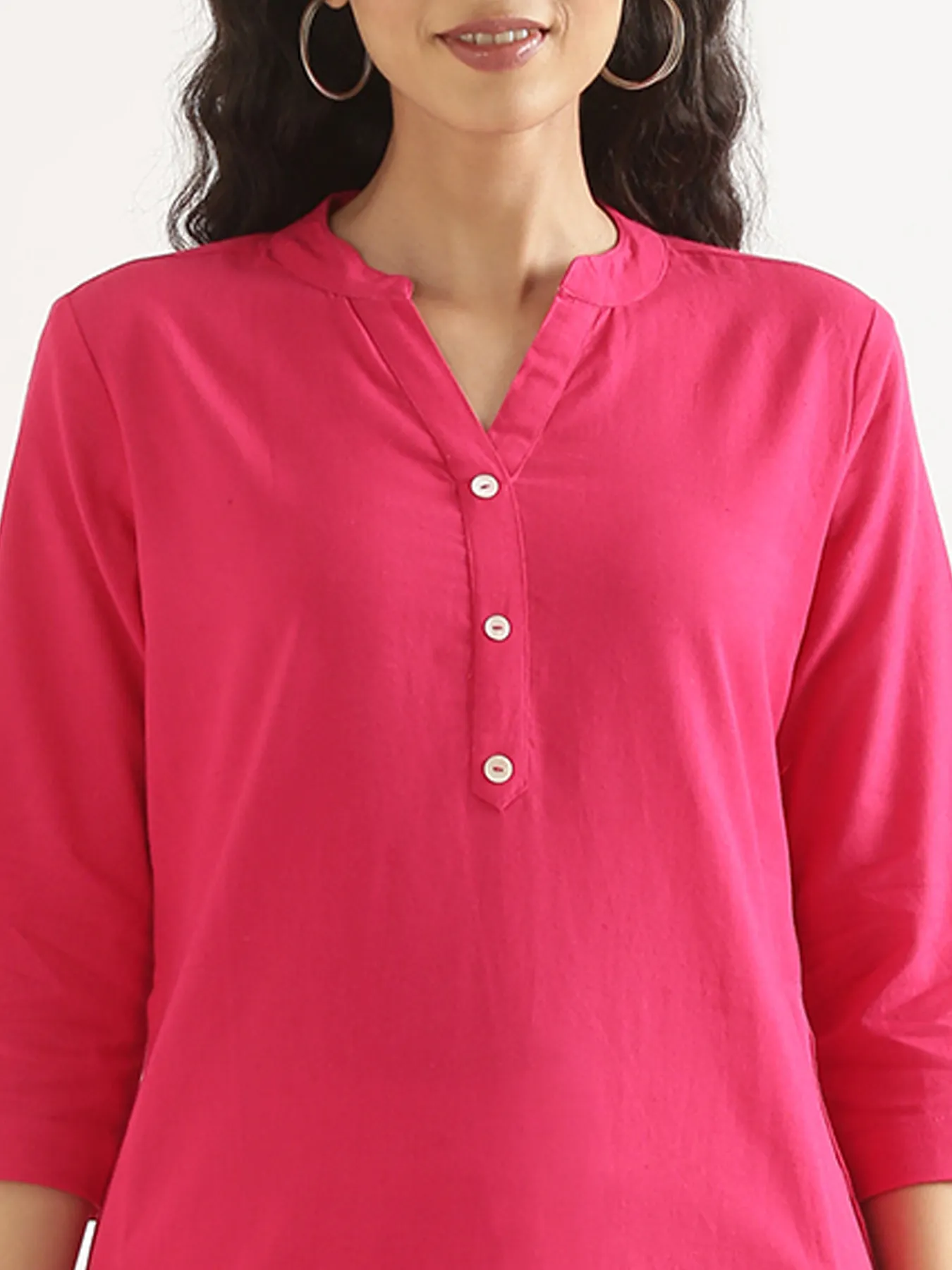 Women Hot Pink Airy Linen Long Kurta - Image 5