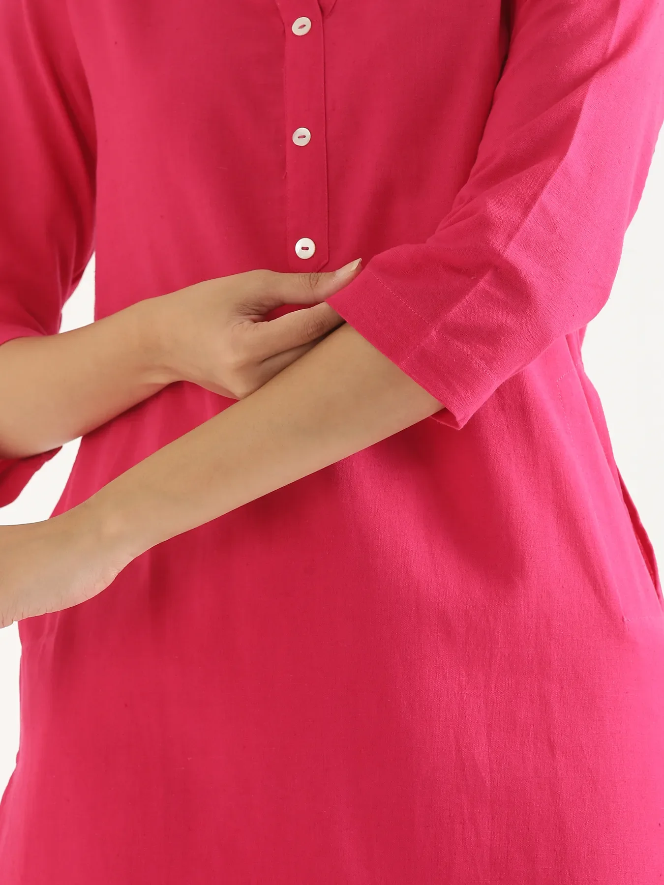 Women Hot Pink Airy Linen Long Kurta - Image 7