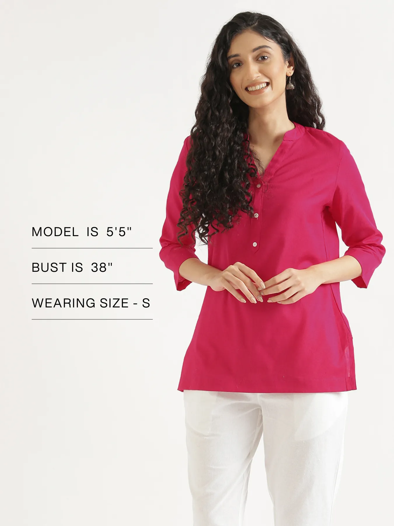 Women Hot Pink Airy Linen Short Kurta - Image 15