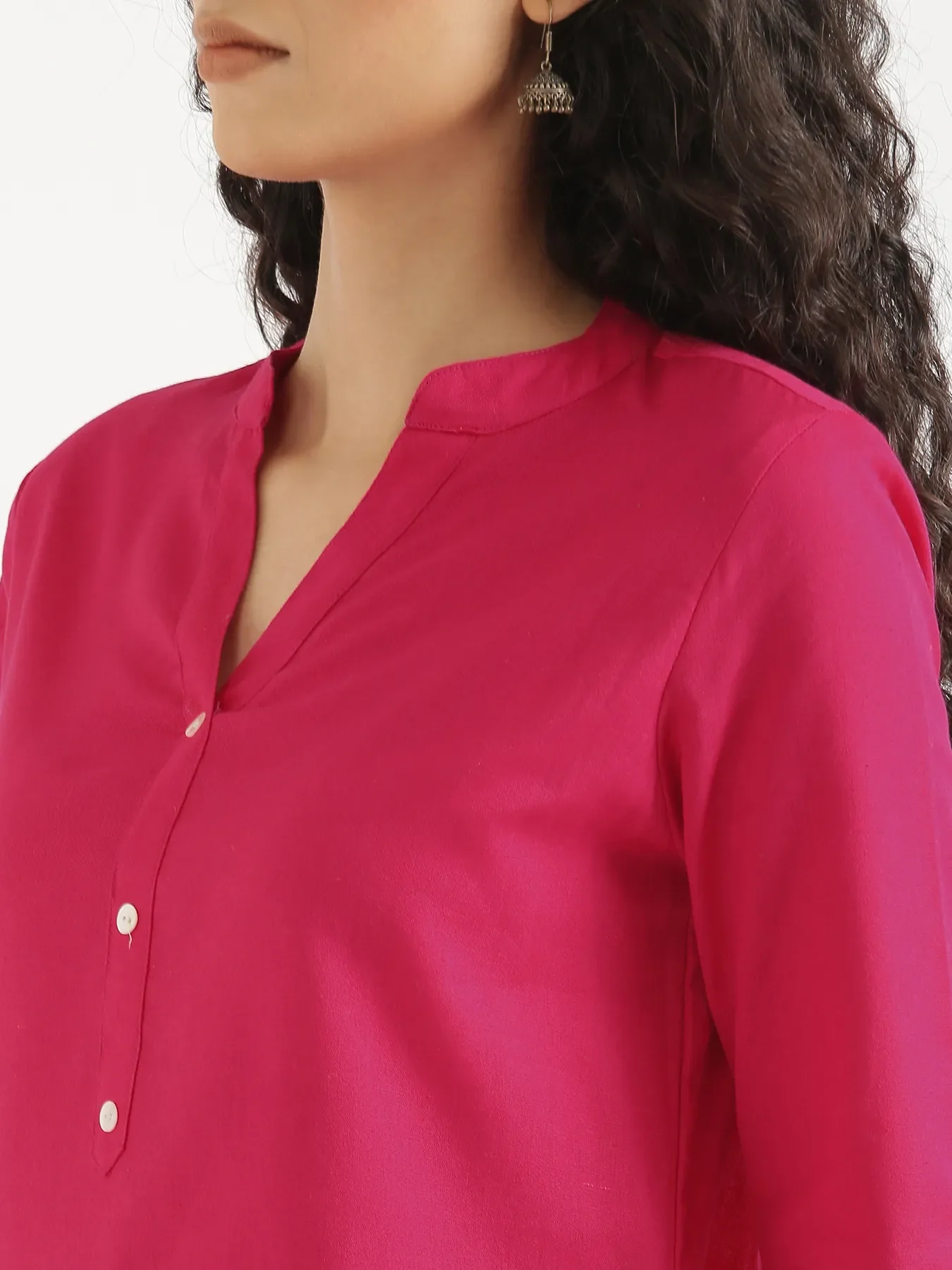 Women Hot Pink Airy Linen Short Kurta - Image 6