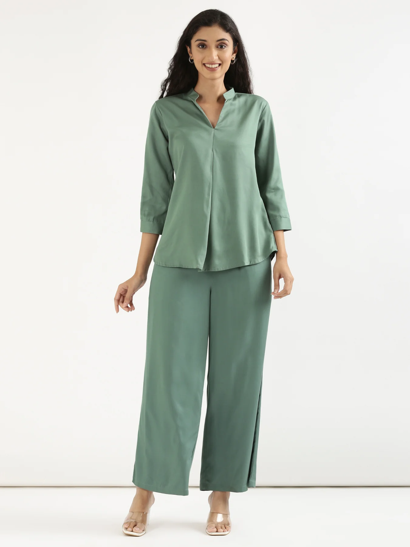 Women Jade Viscose Pleated Top - Image 3