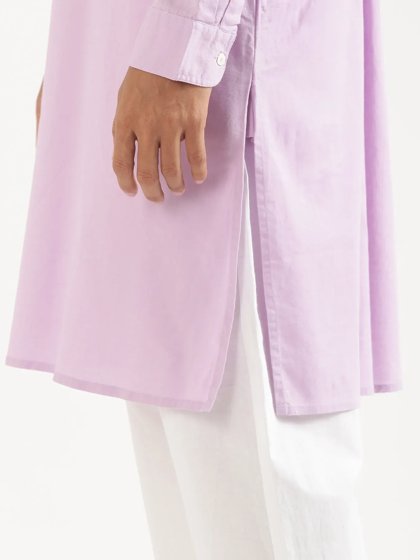 Men Lilac Airy Linen Long Kurta - Image 13