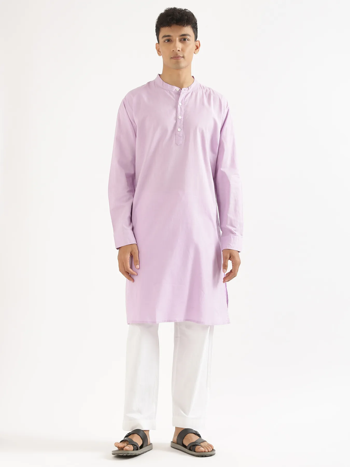 Men Lilac Airy Linen Long Kurta - Image 3