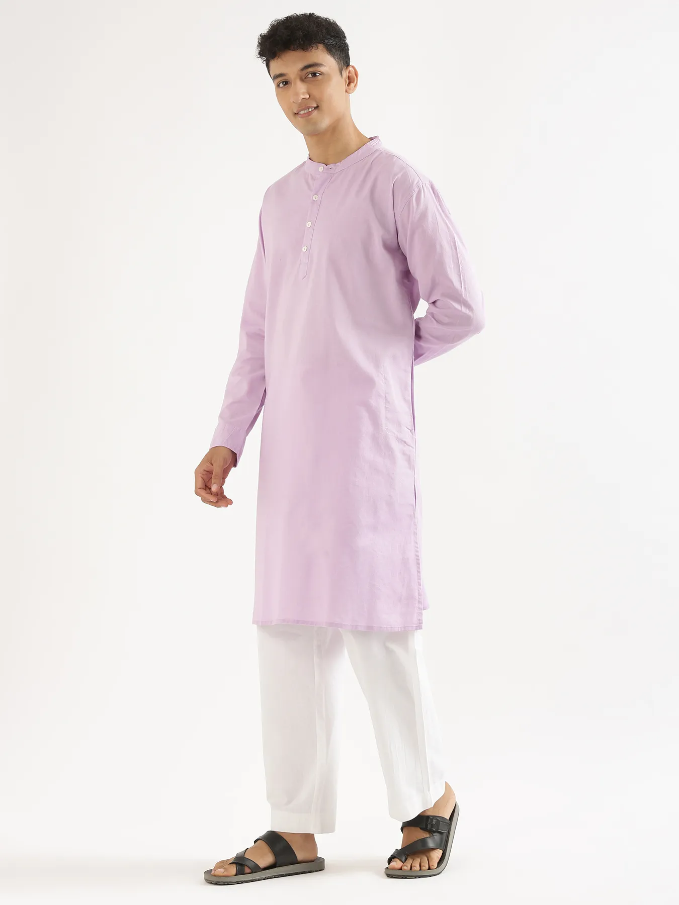 Men Lilac Airy Linen Long Kurta - Image 4