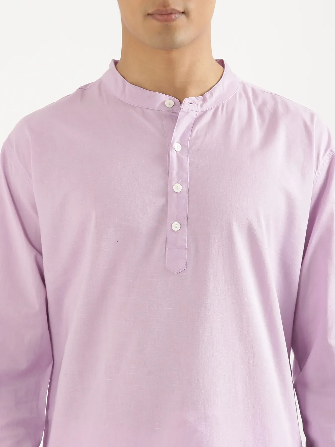 Men Lilac Airy Linen Long Kurta - Image 6