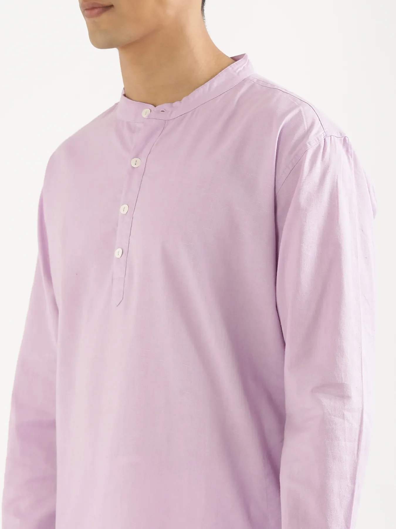 Men Lilac Airy Linen Long Kurta - Image 7