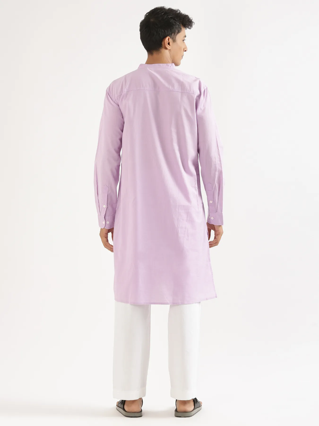 Men Lilac Airy Linen Long Kurta - Image 8