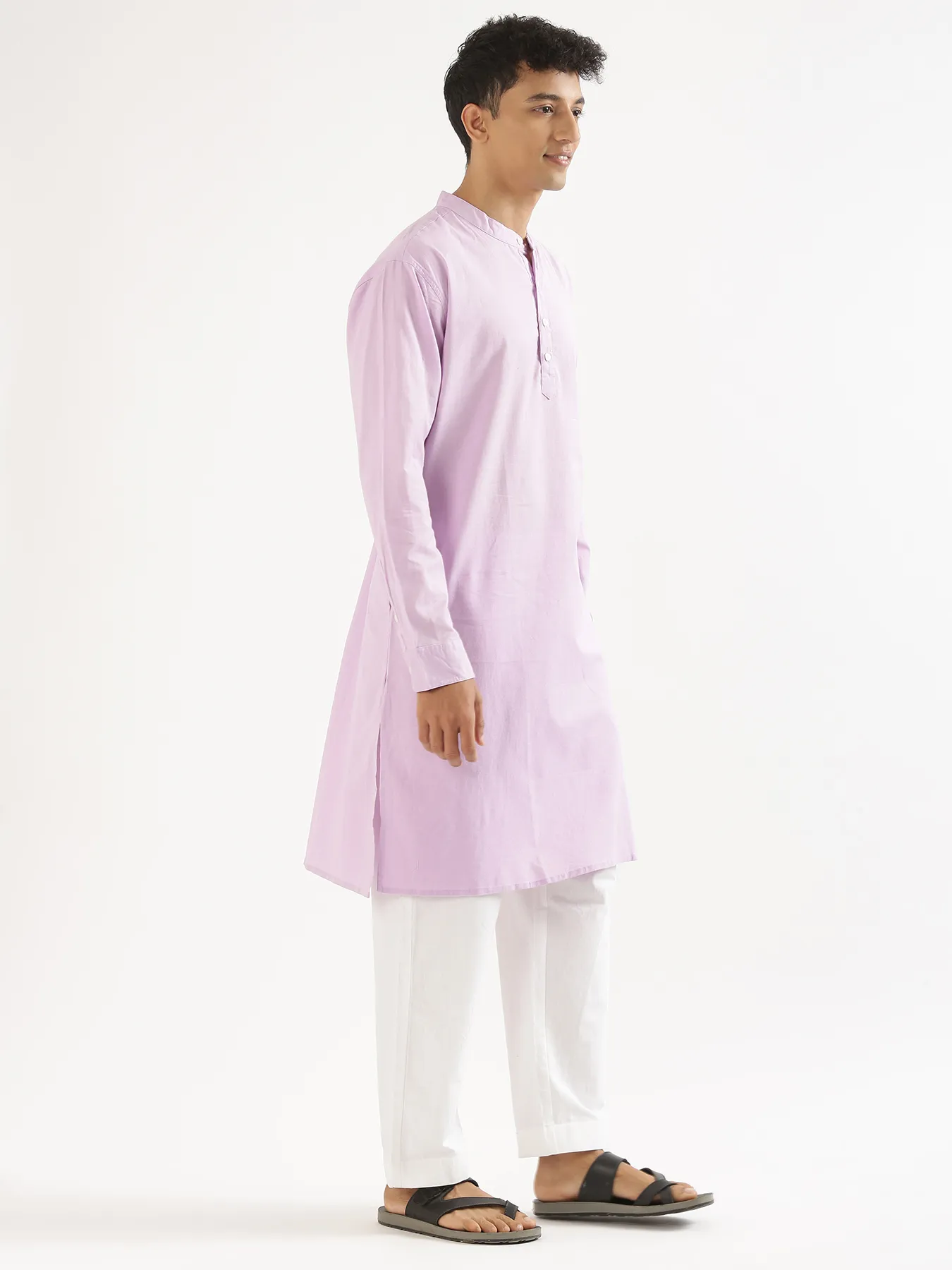 Men Lilac Airy Linen Long Kurta - Image 9