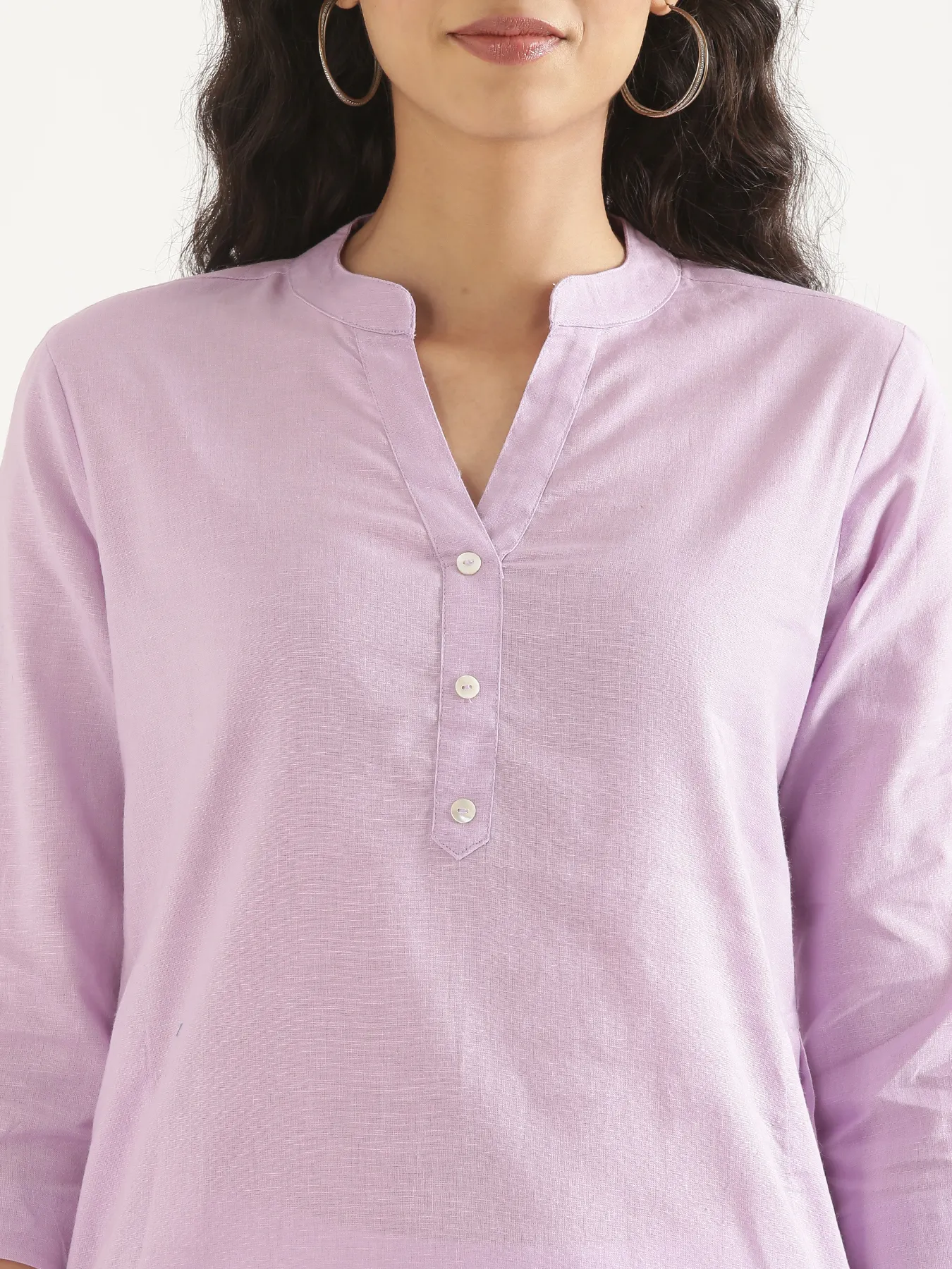Women Lilac Airy Linen Long Kurta - Image 4