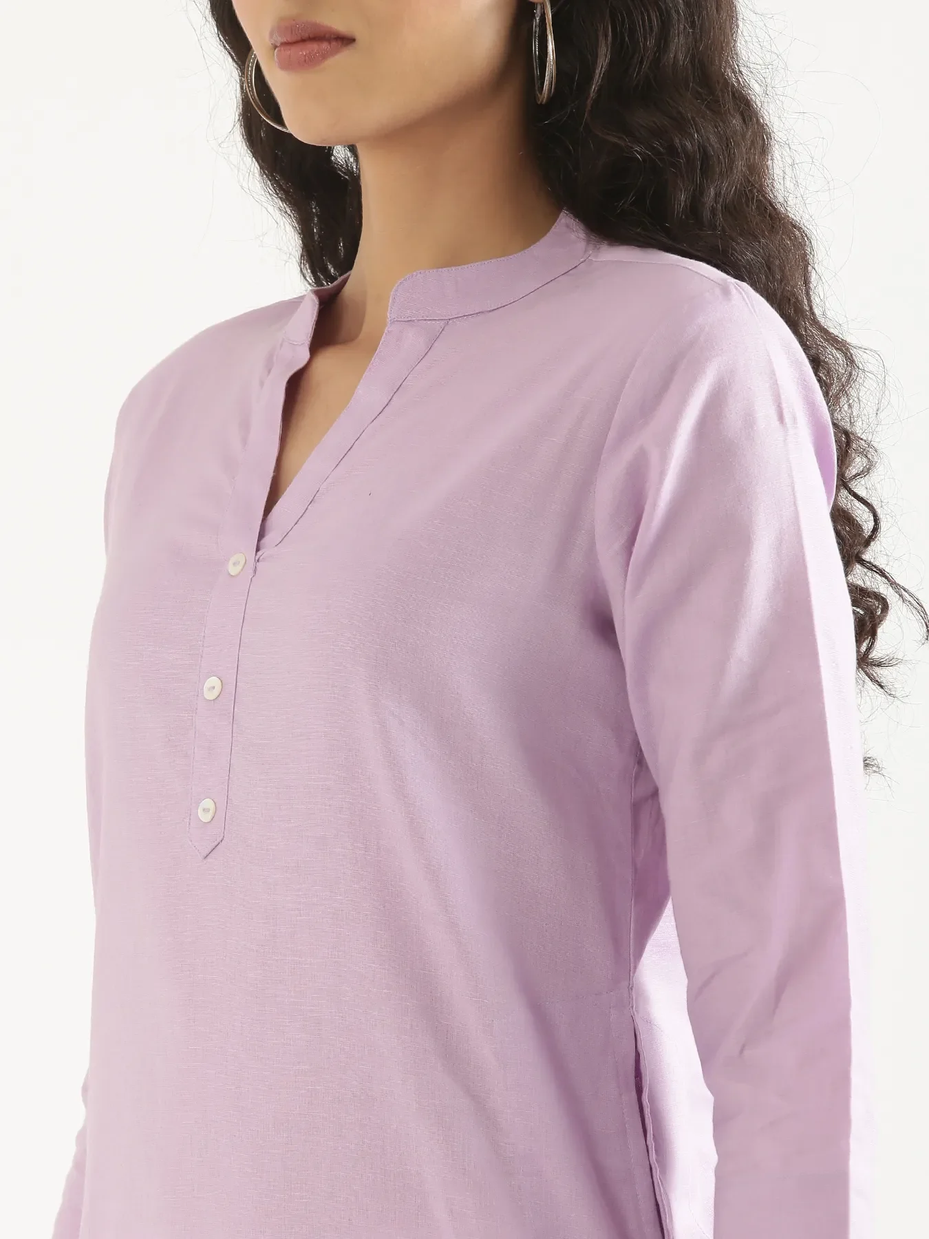 Women Lilac Airy Linen Long Kurta - Image 5