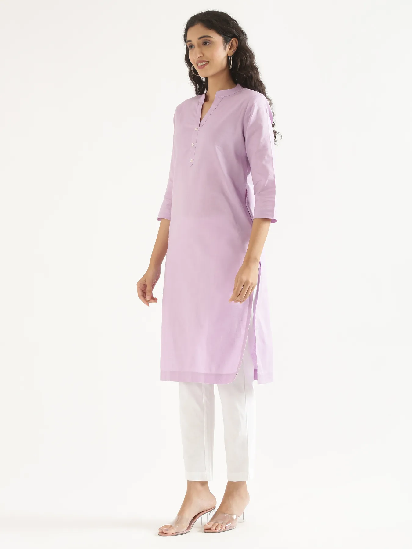 Women Lilac Airy Linen Long Kurta - Image 9