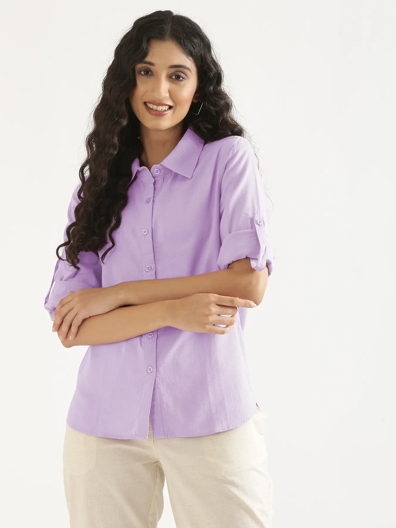 Women Lilac Airy-Linen Shirt - Image 5