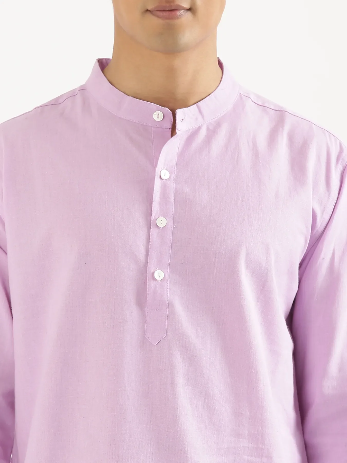 Men Lilac Airy Linen Short Kurta - Image 5