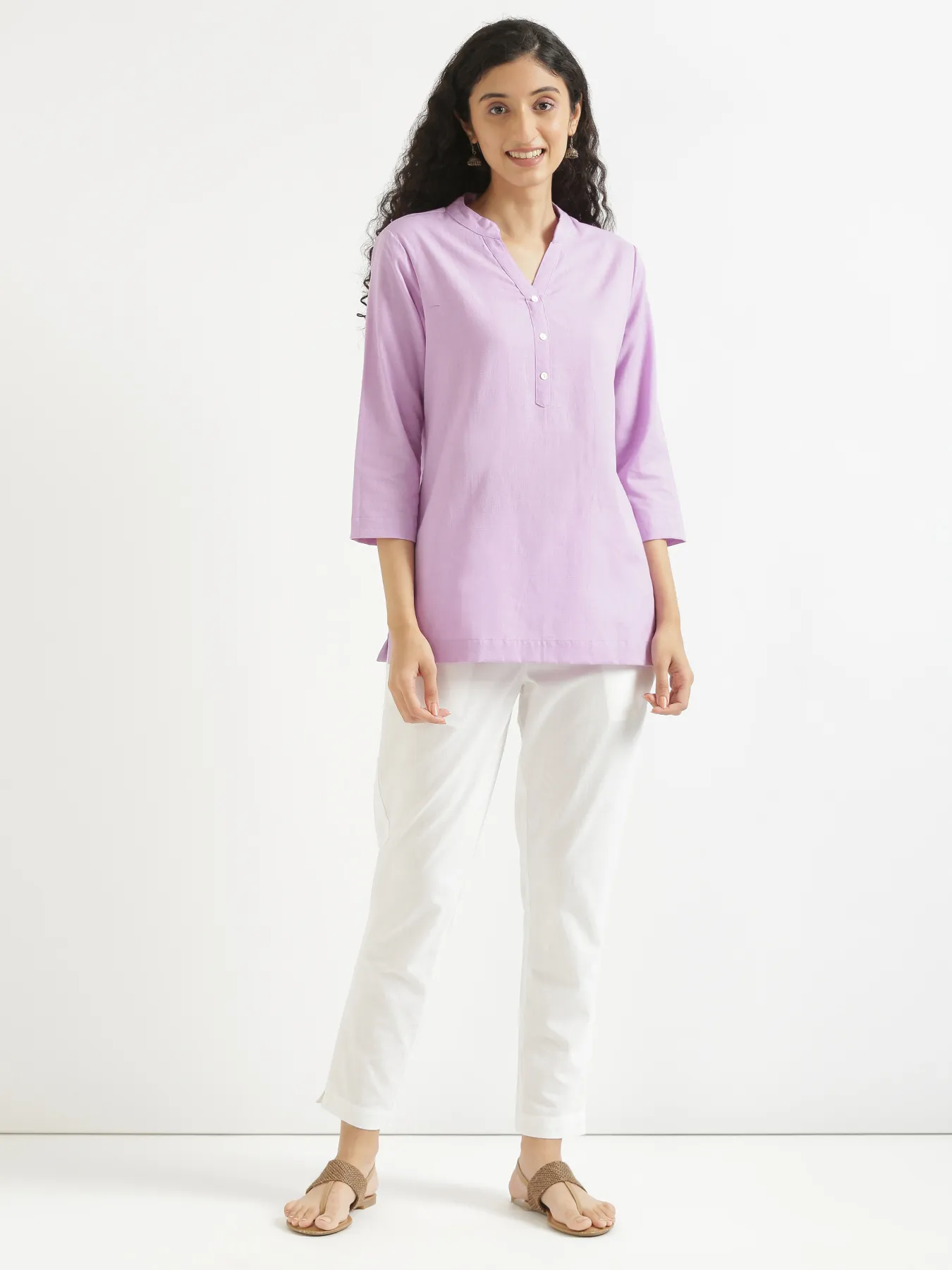 Women Lilac Airy Linen Short Kurta - Image 10