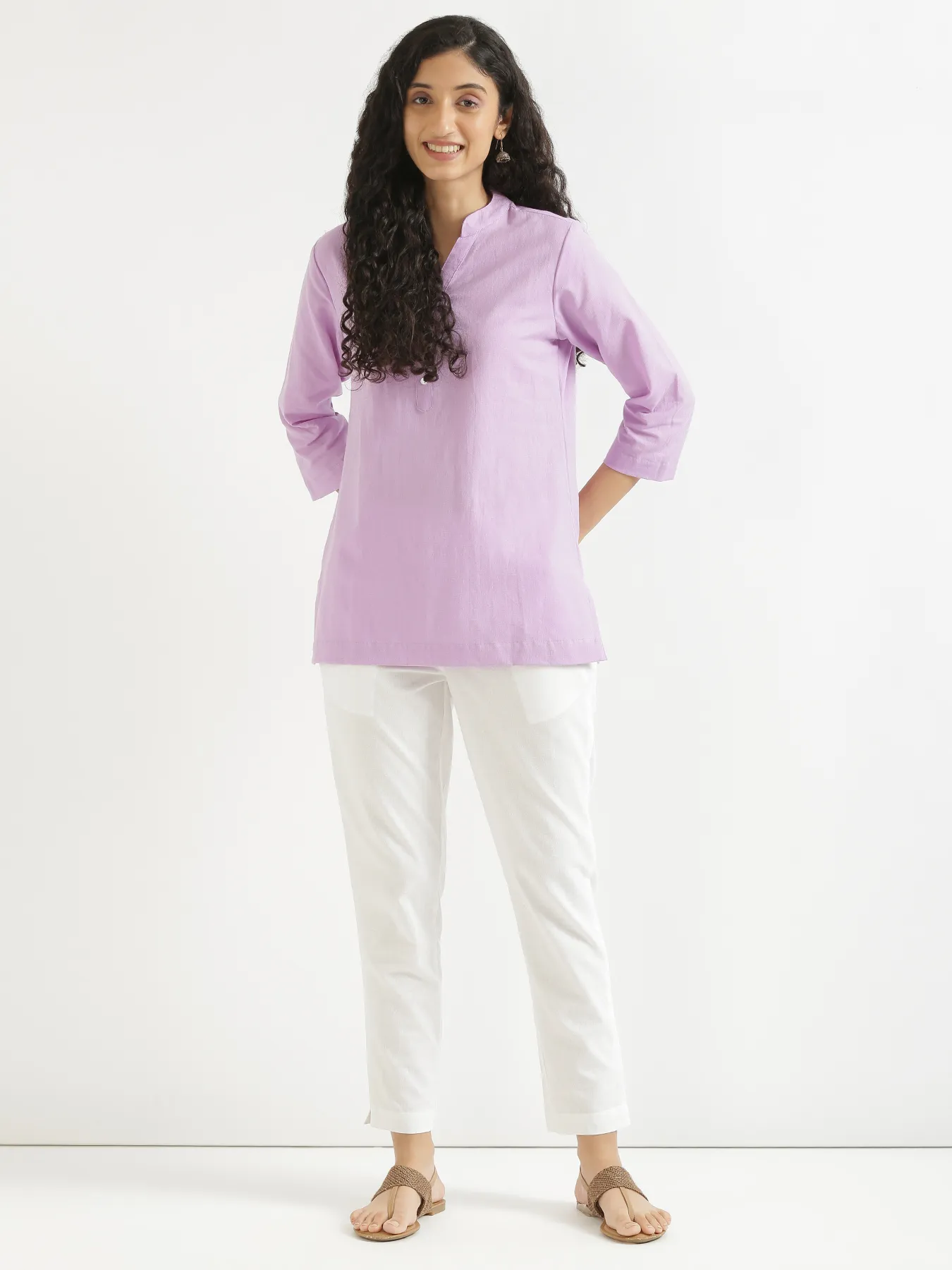 Women Lilac Airy Linen Short Kurta - Image 11