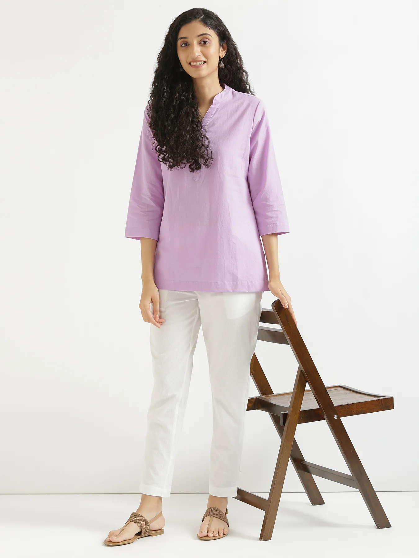 Women Lilac Airy Linen Short Kurta - Image 12