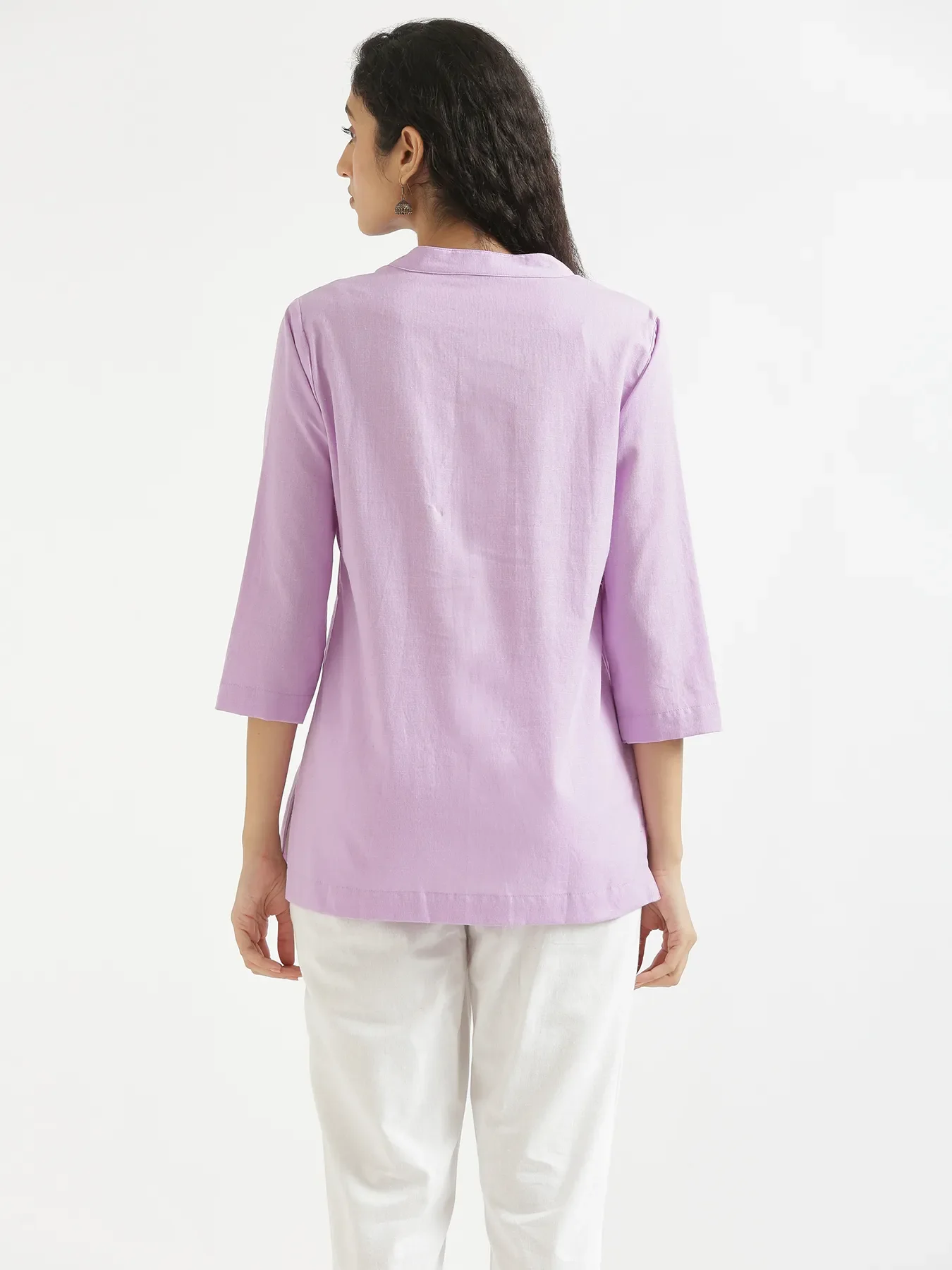 Women Lilac Airy Linen Short Kurta - Image 6