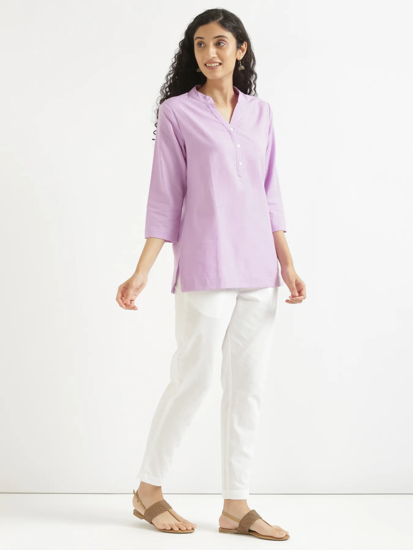 Women Lilac Airy Linen Short Kurta - Image 7