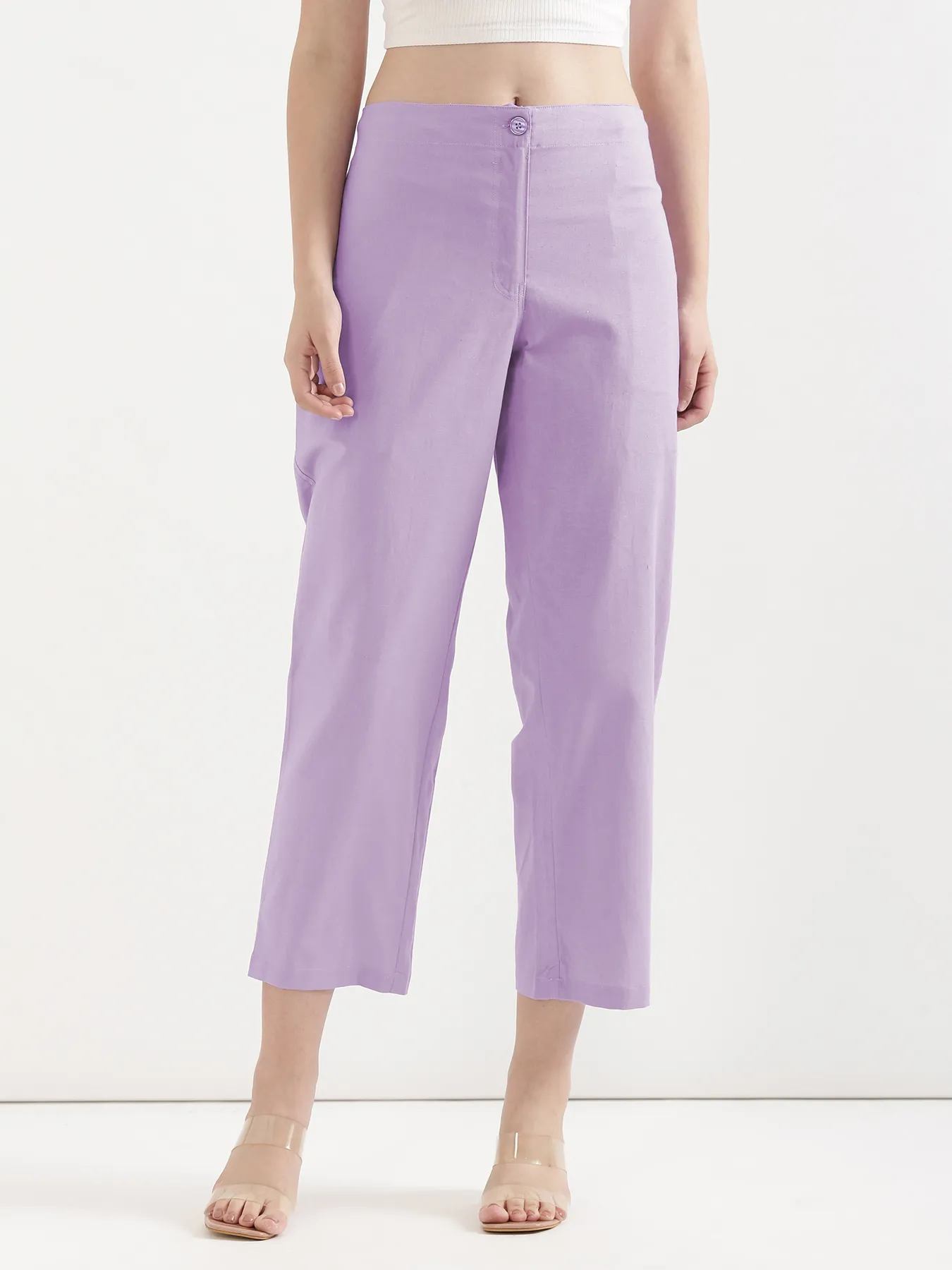 Women Lilac Airy Linen Straight Pants