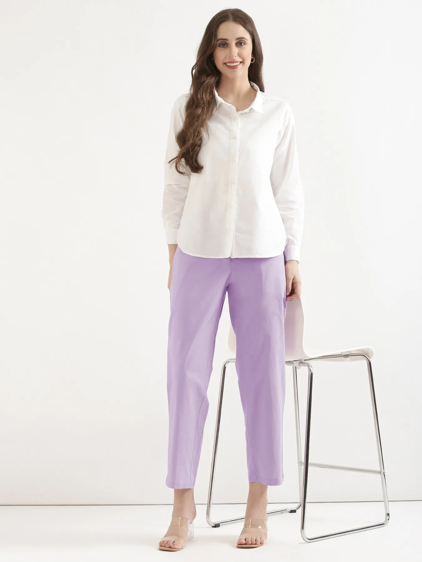 Women Lilac Airy Linen Straight Pants - Image 13