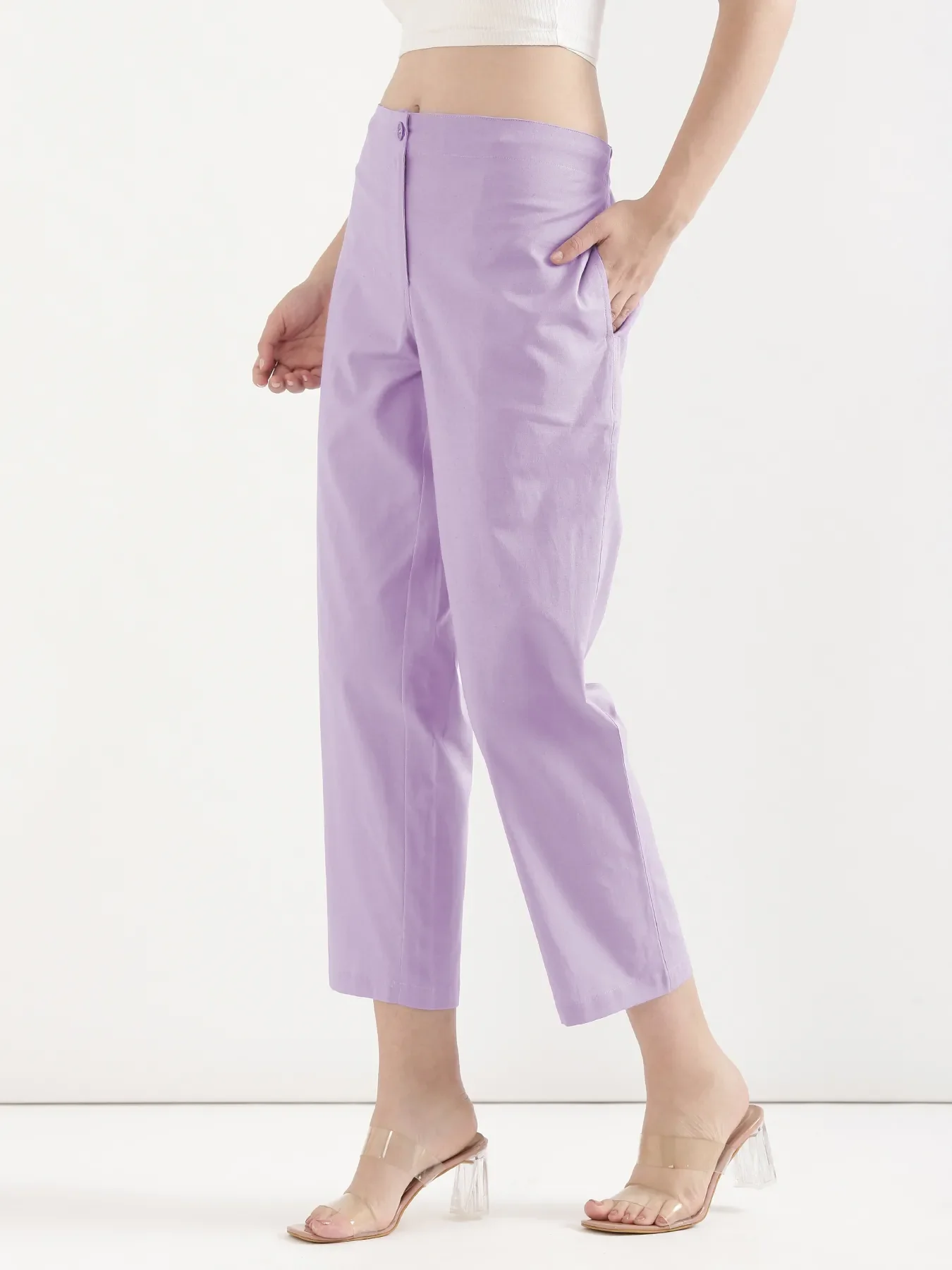 Women Lilac Airy Linen Straight Pants - Image 4