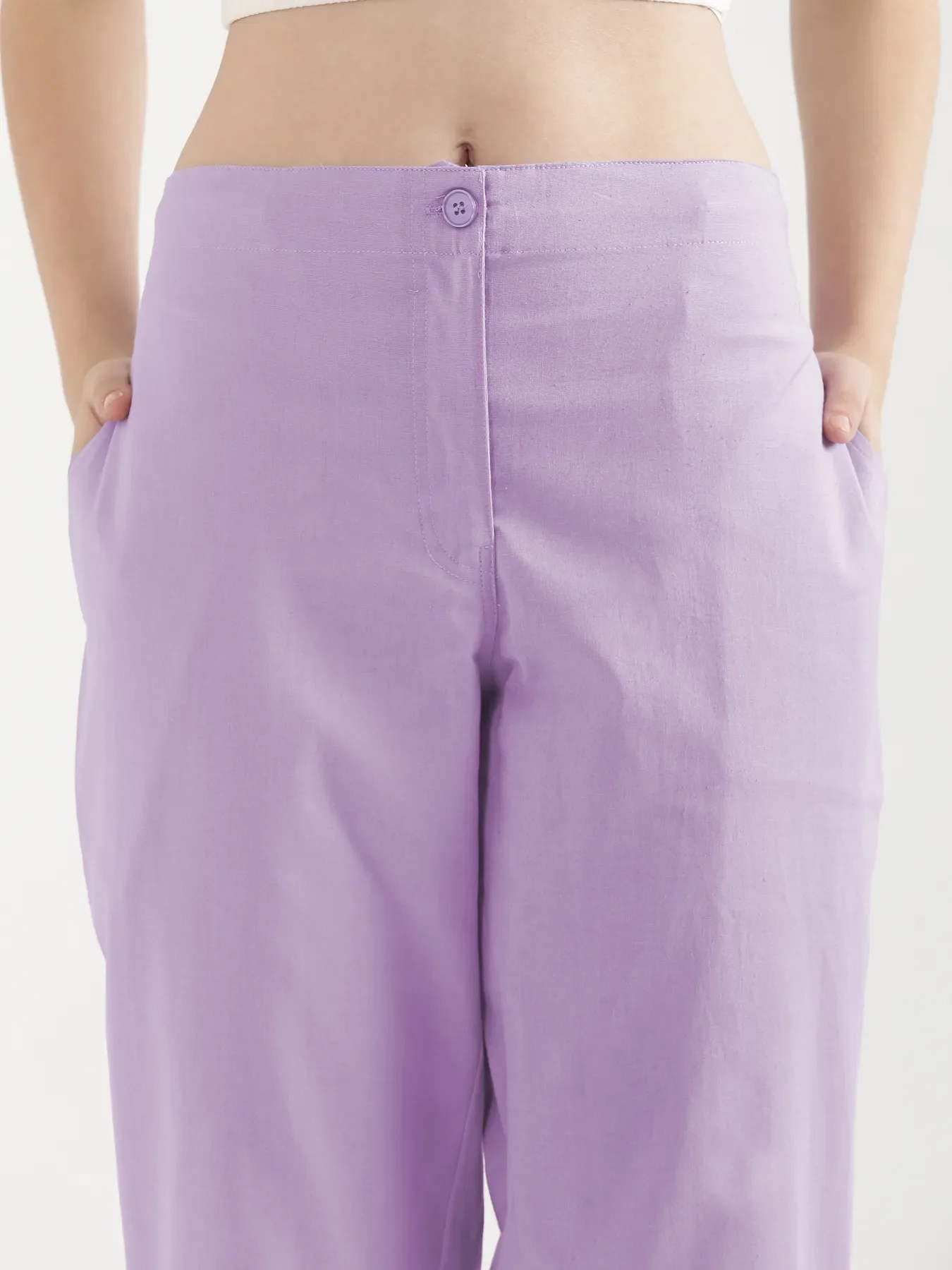 Women Lilac Airy Linen Straight Pants - Image 6