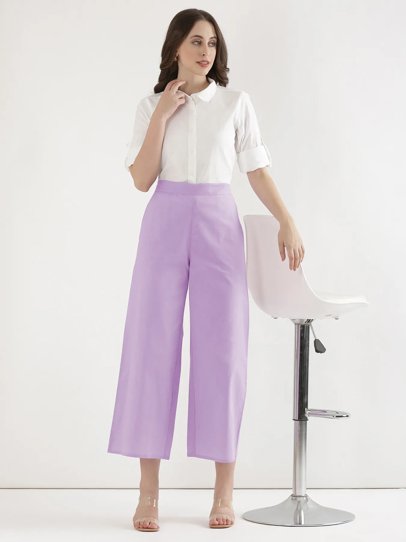 Women Lilac Airy Linen Wide Leg Pant - Image 11