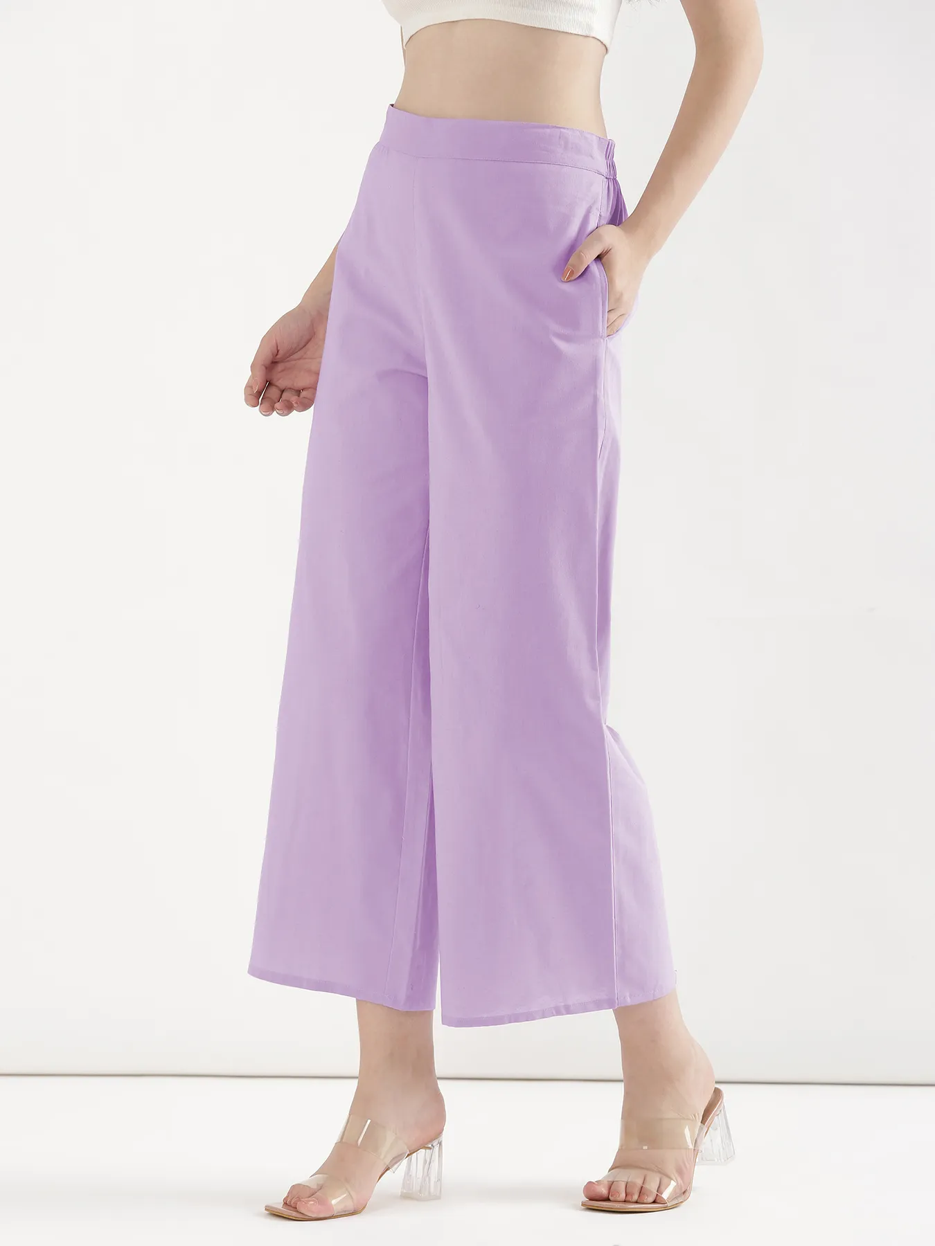Women Lilac Airy Linen Wide Leg Pant - Image 4