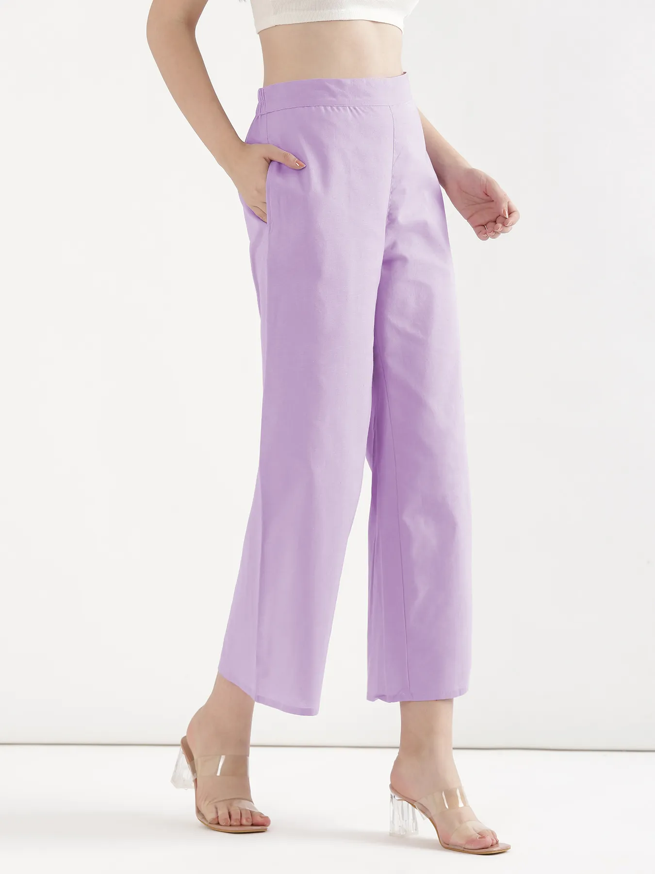 Women Lilac Airy Linen Wide Leg Pant - Image 5