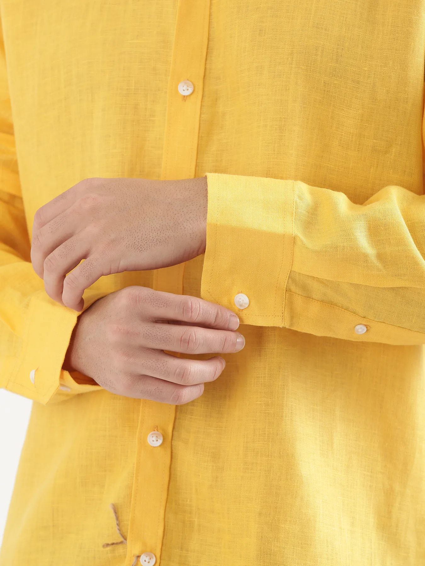 Men Mango Yellow 100% Full Sleeve Linen Shirt - Image 3