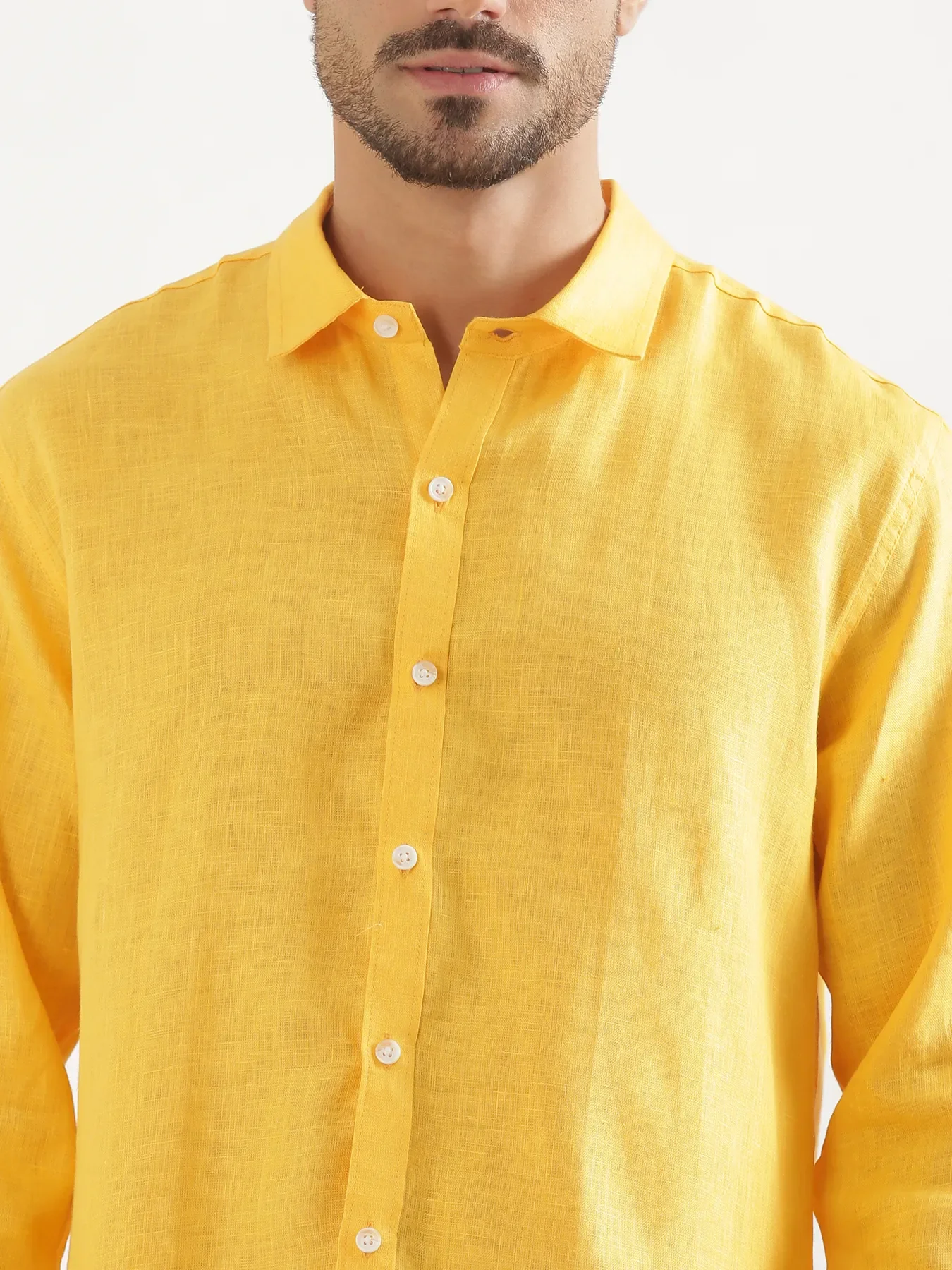Men Mango Yellow 100% Full Sleeve Linen Shirt - Image 4