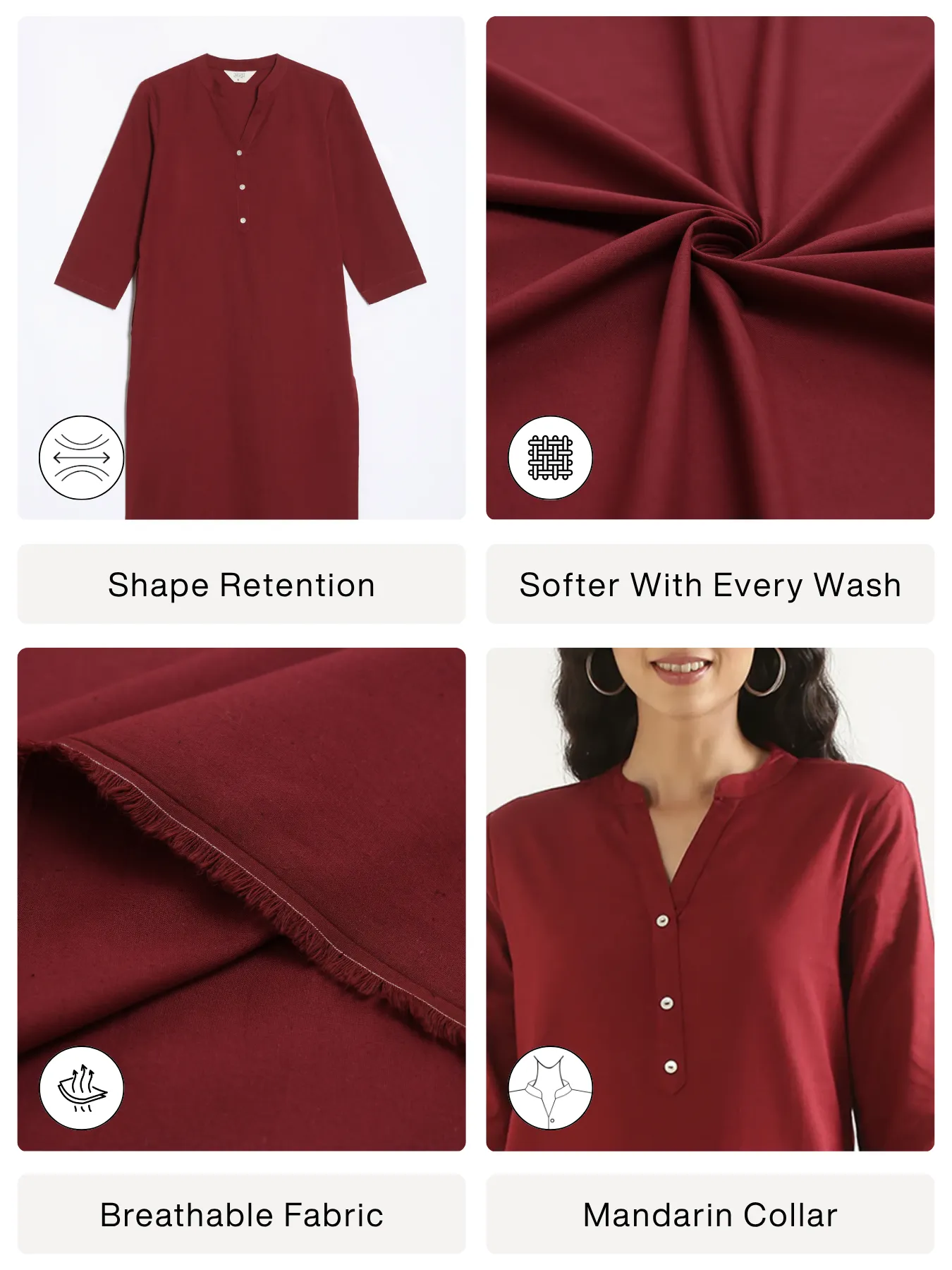 Women Maroon Airy Linen Long Kurta - Image 2