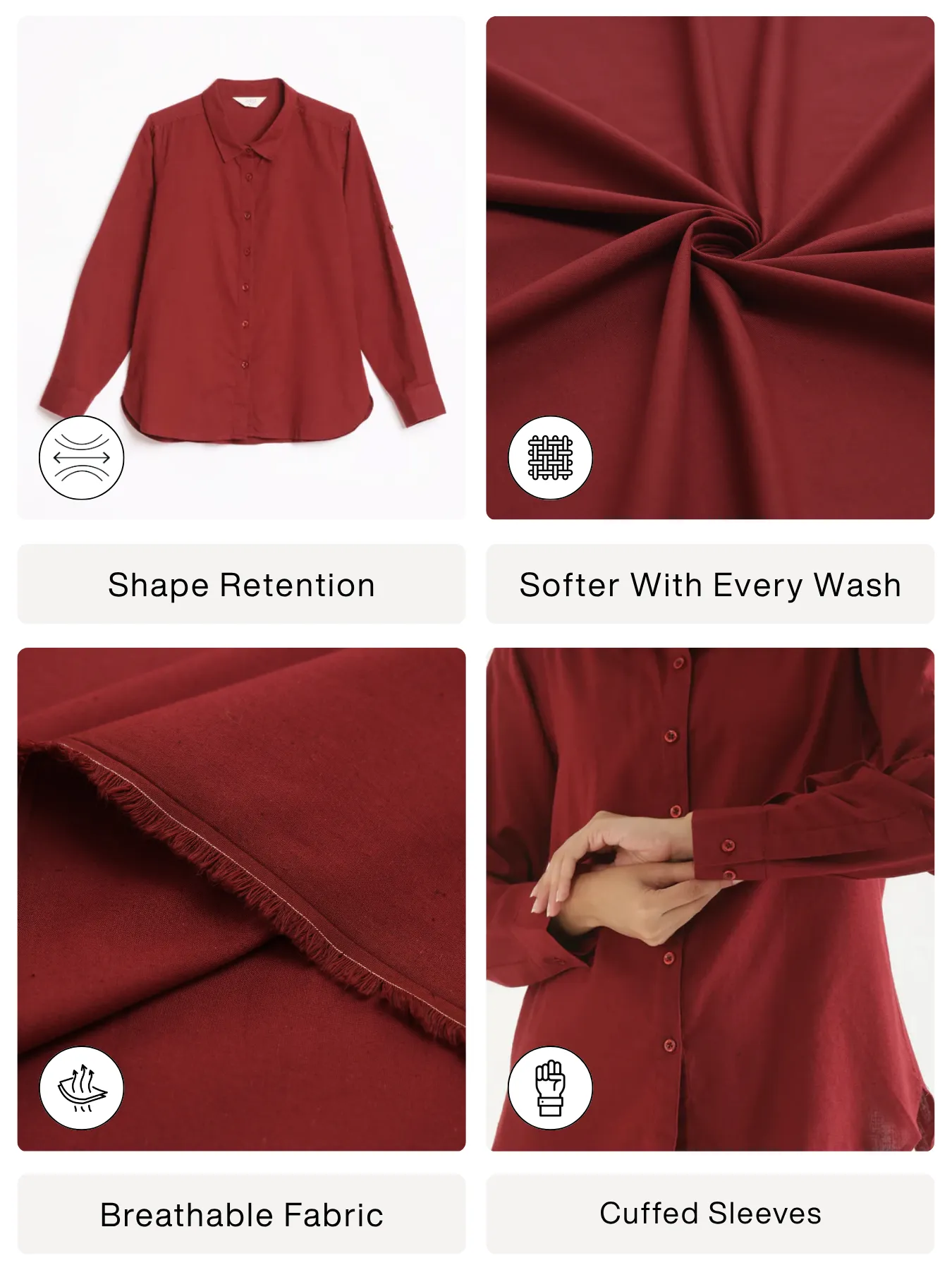 Women Maroon Airy-Linen Shirt - Image 2