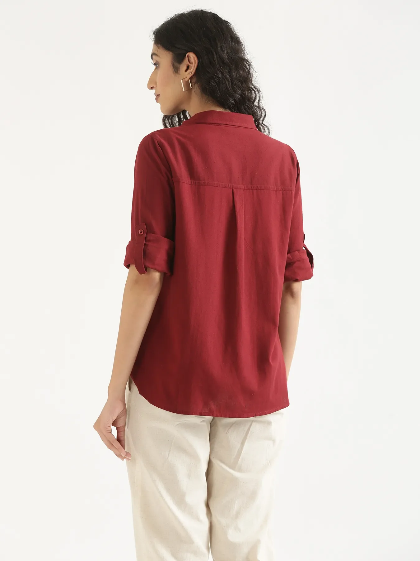Women Maroon Airy-Linen Shirt - Image 5