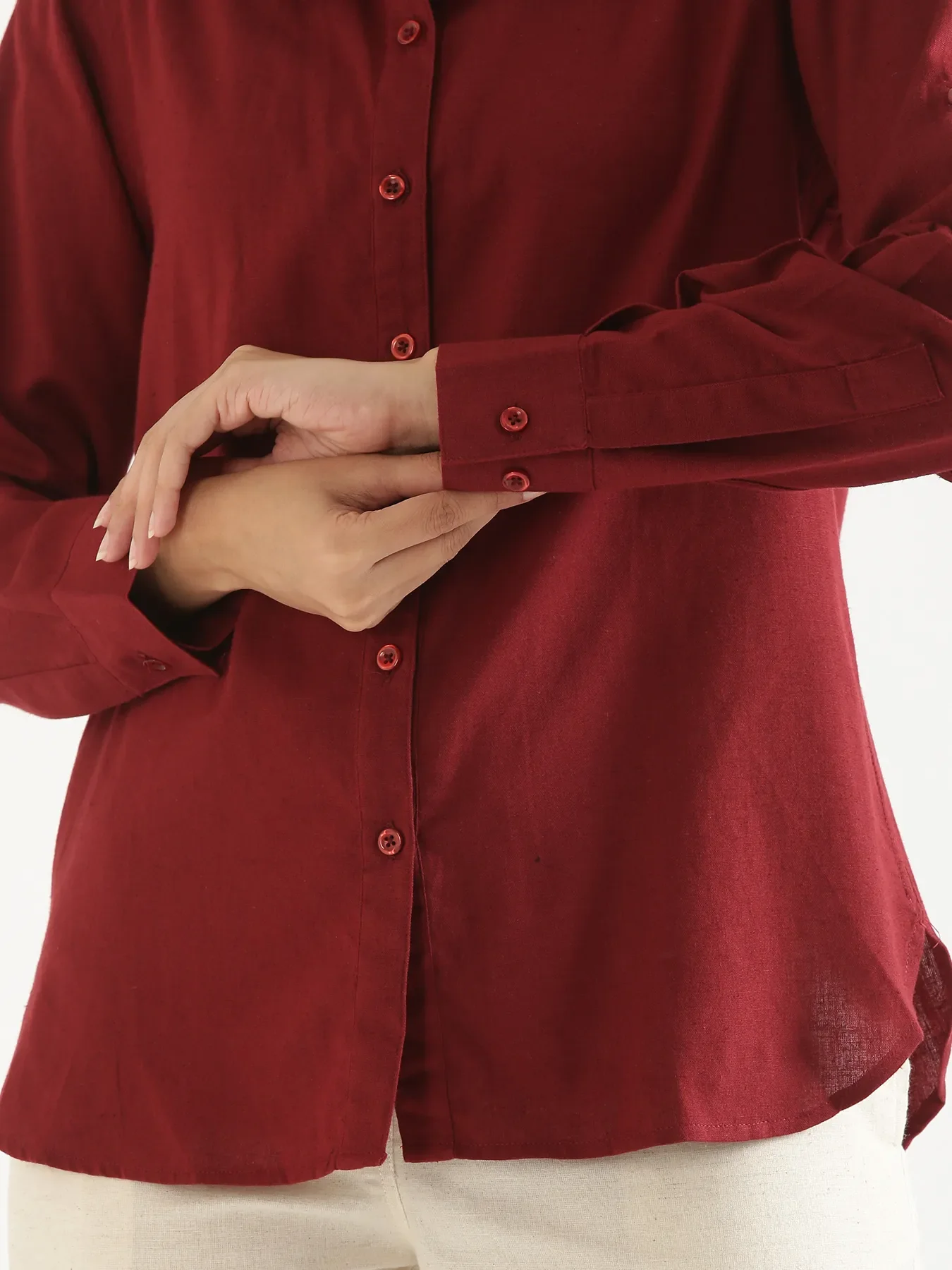Women Maroon Airy-Linen Shirt - Image 7
