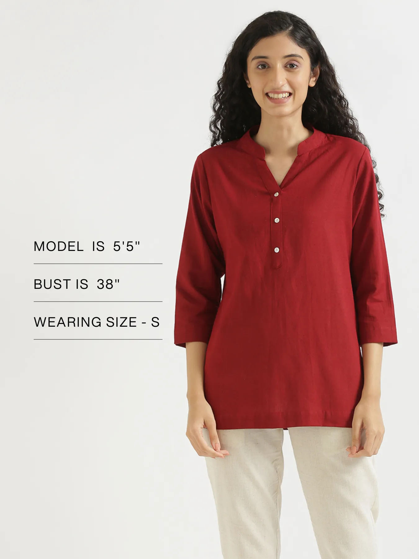 Women Maroon Airy Linen Short Kurta - Image 13