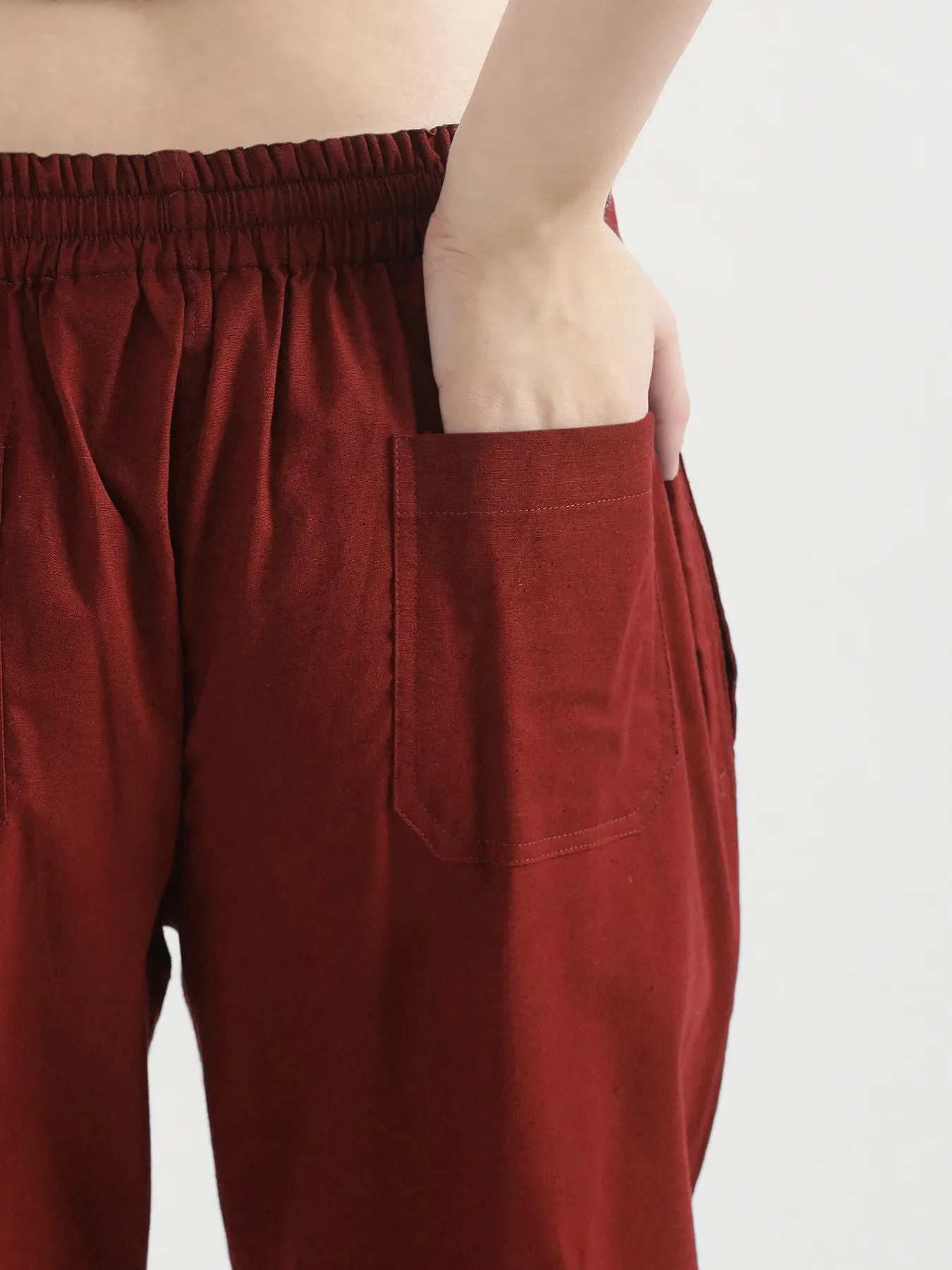 Women Maroon Airy Linen Straight Pants - Image 11