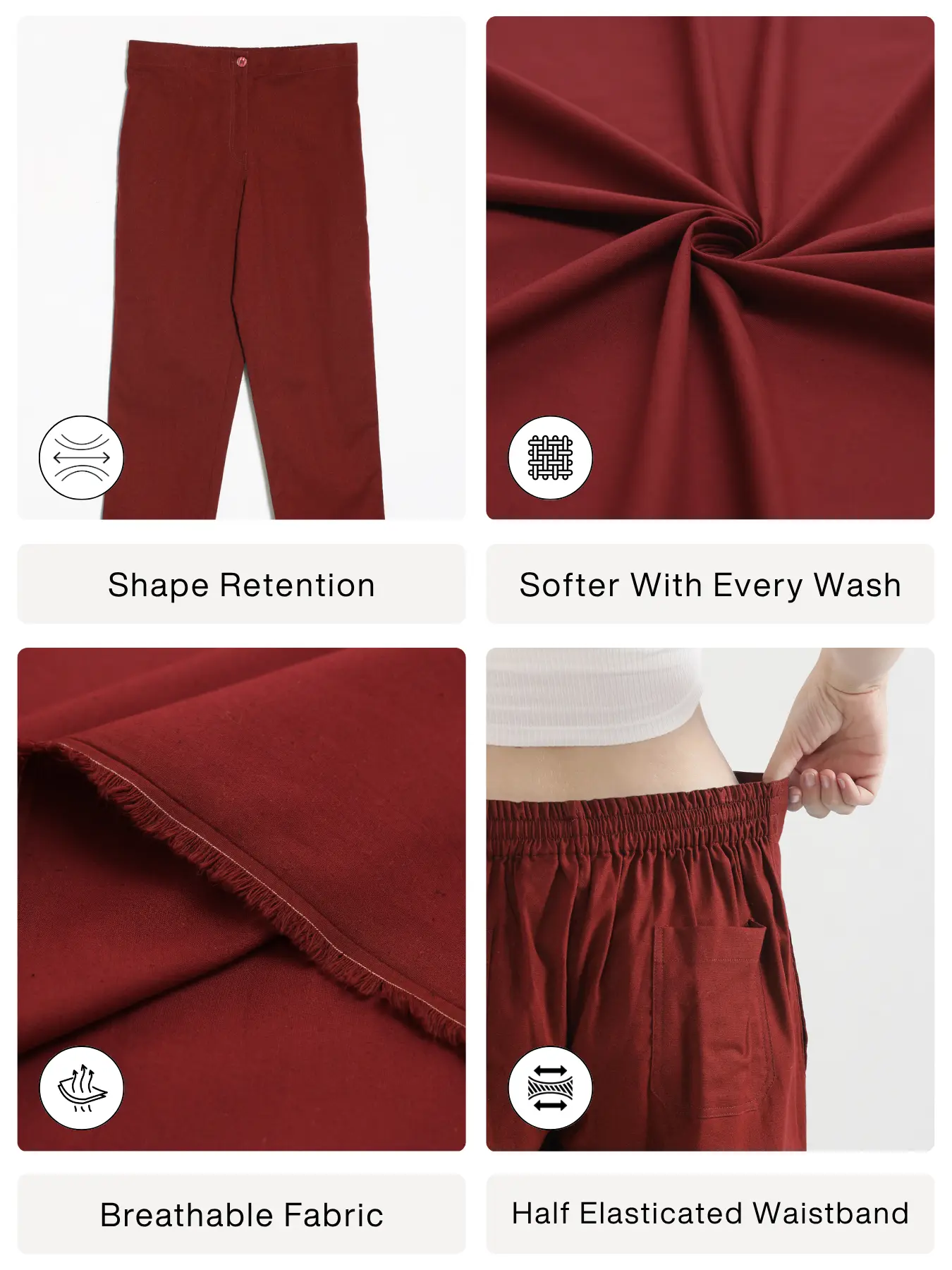 Women Maroon Airy Linen Straight Pants - Image 2