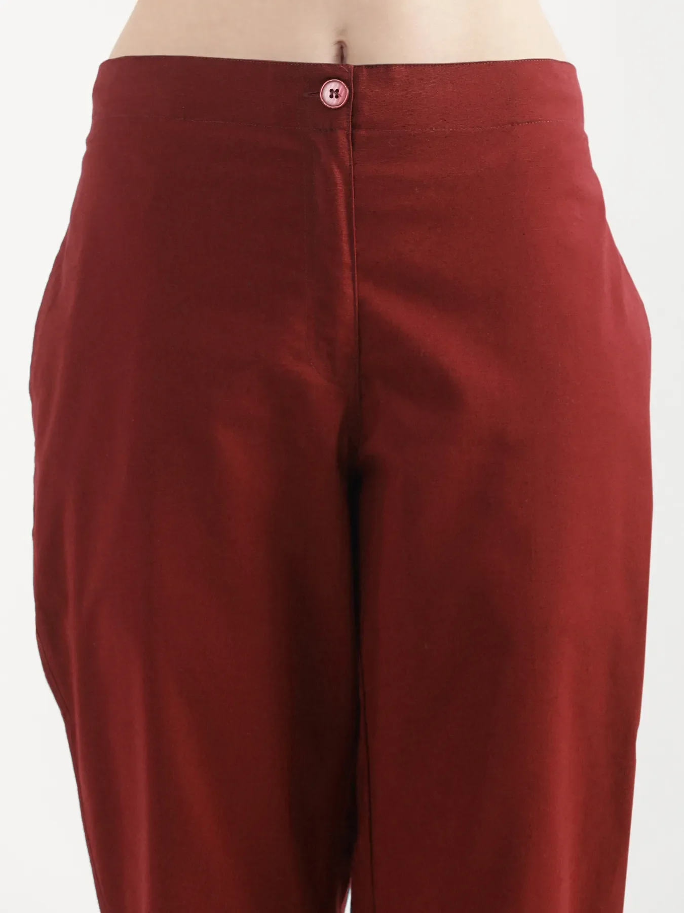 Women Maroon Airy Linen Straight Pants - Image 8